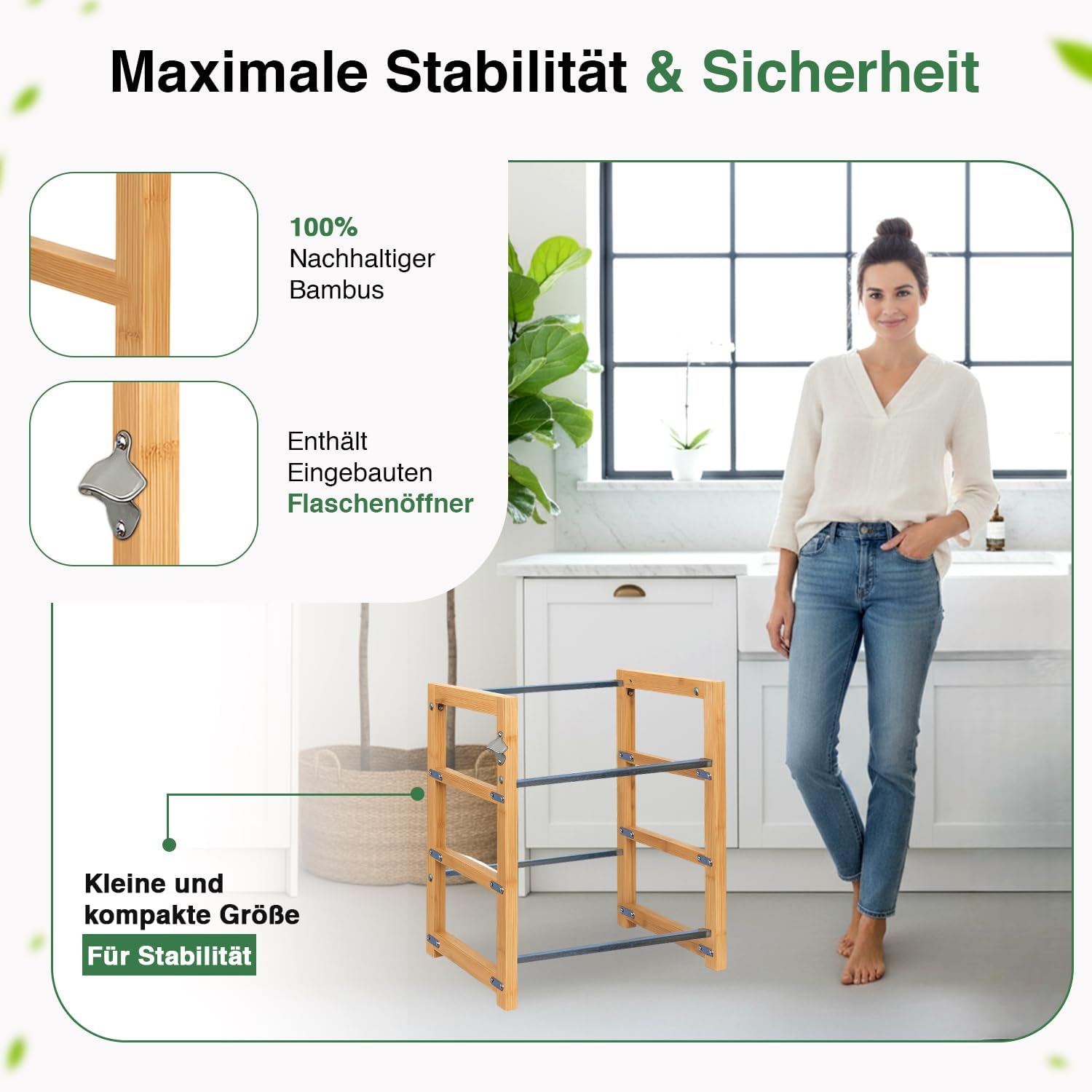 Detalle de Dimono Drinks Crate Rack for 2 Crates, Bamboo Shelf with Steel Brackets