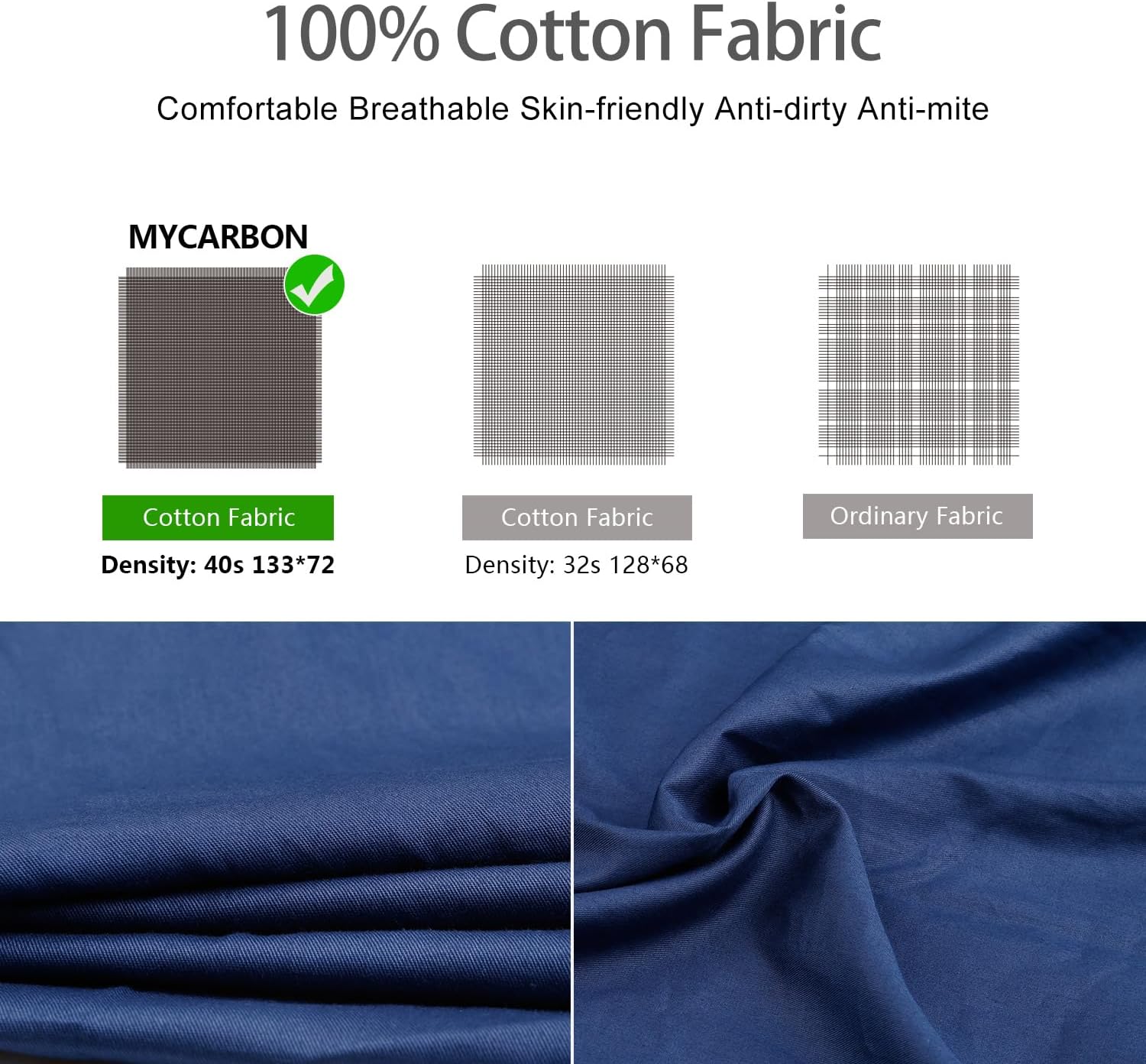 Detalle de MYCARBON Travel Sleeping Bag Liner – 100% Cotton, 220 x 90cm
