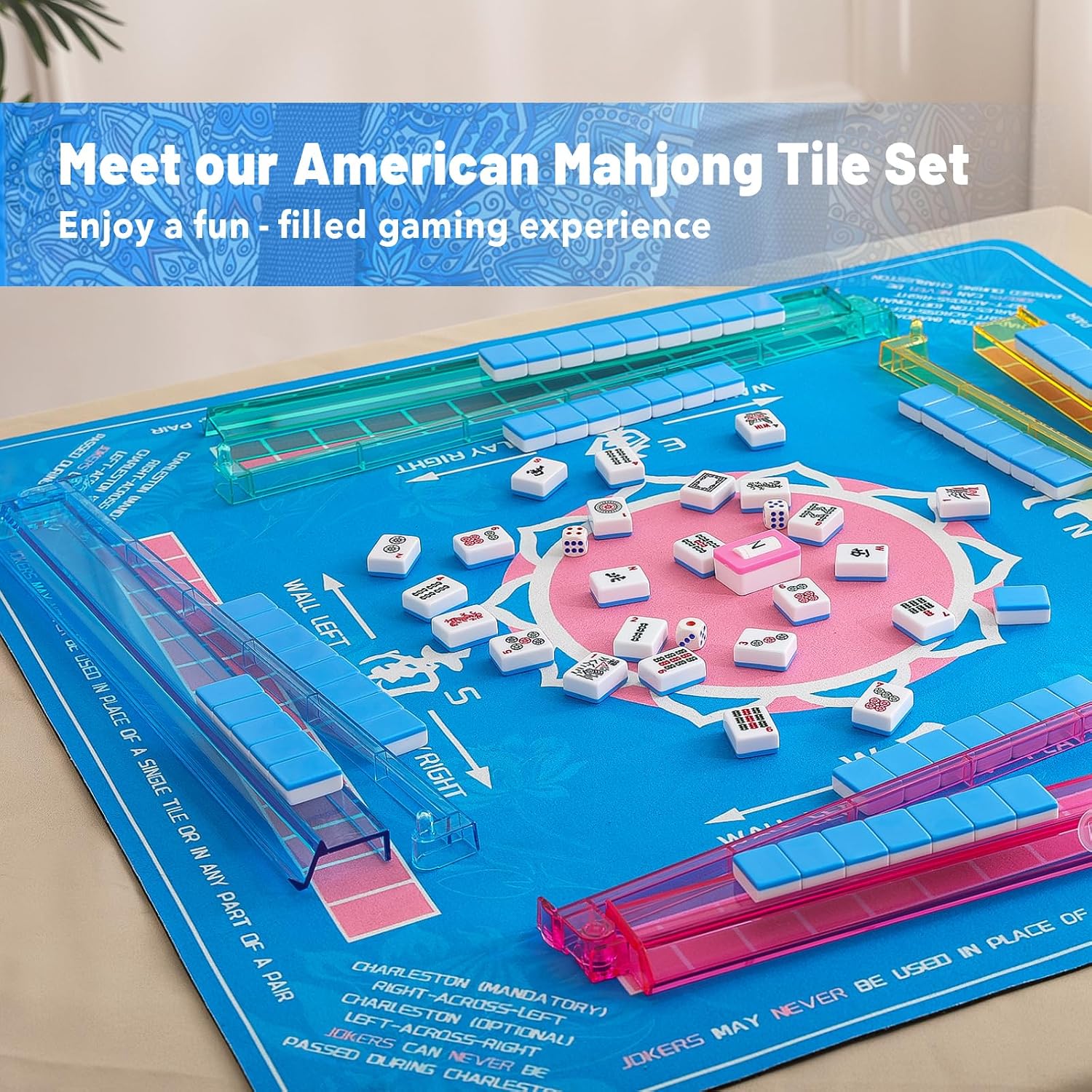 Thumbnail 1 de Kyerlish American Mahjong Tile Set with Pink Carrying Bag (166 Tiles, 4 Racks/Pushers) — Complete Travel Mahjong Game