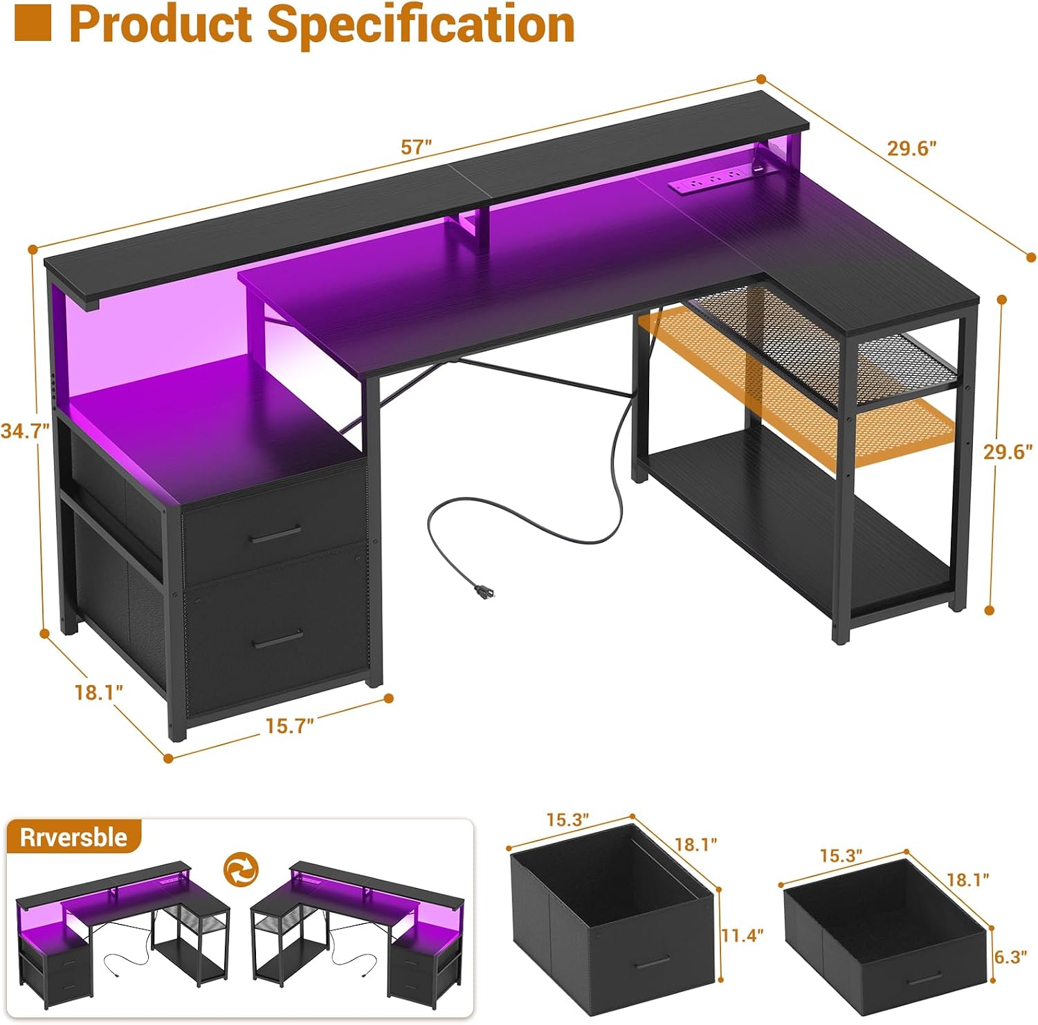 Detalle de Aheaplus L-Shaped Desk with MDF Board