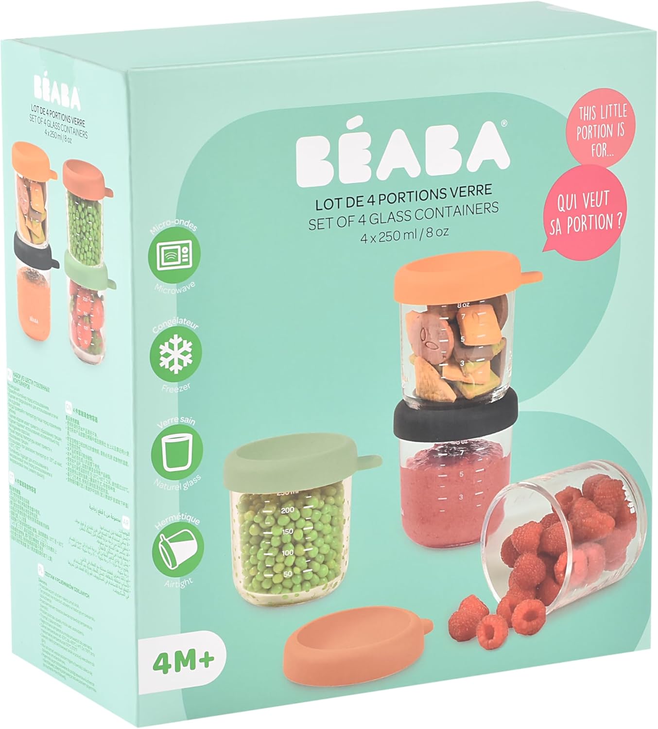 Thumbnail 6 de BÉABA Set di 4 Contenitori Pappa in Vetro 250 ml Sunrise – pratici, impilabili e sicuri per congelare e riscaldare