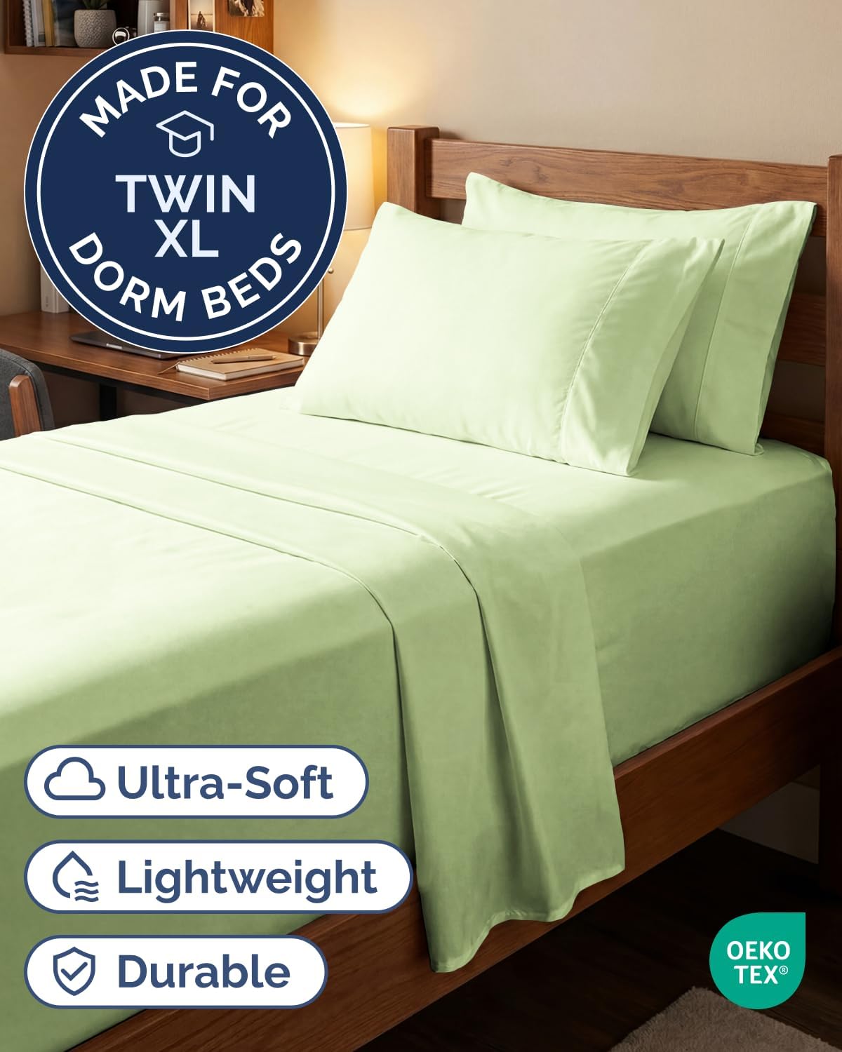 Detalle 2 de CGK Unlimited 21InchTwXLLightSage Twin XL Sheet Set, Microfibre, Light Sage
