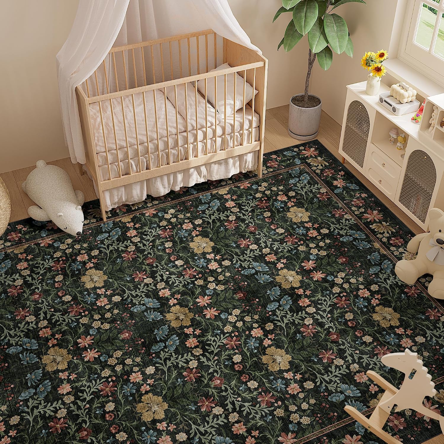 Detalle de DUKINO 9x12 Vintage Floral Area Rug for Living Room