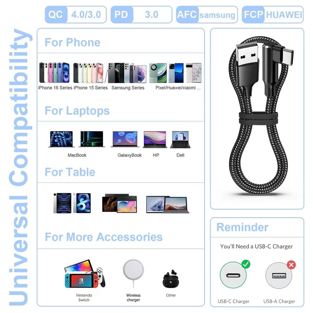 Thumbnail 6 de ECQUANQIU USB C Charger Cable (3 Pack / 3ft): USB-A to USB-C Nylon Braided, Reliable Daily Cables