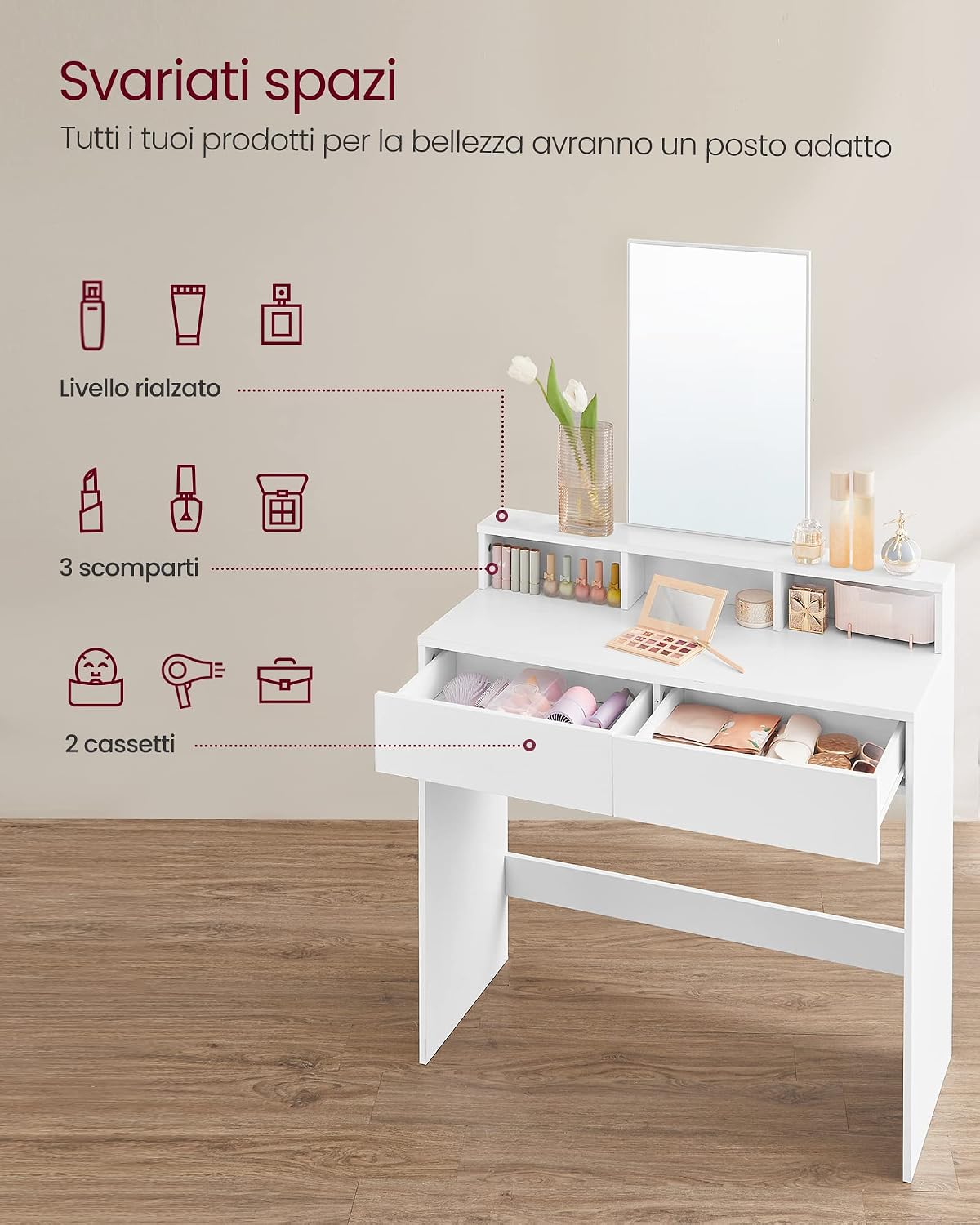 Detalle de VASAGLE KAILYN Toeletta con Specchio 1 pezzo
