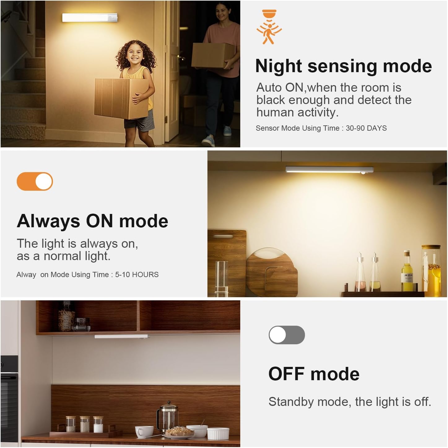 Thumbnail 3 de daphomeu 5 Pack 30cm Rechargeable Under Cupboard Kitchen Lights with Dimmable Warm LED Motion Sensor