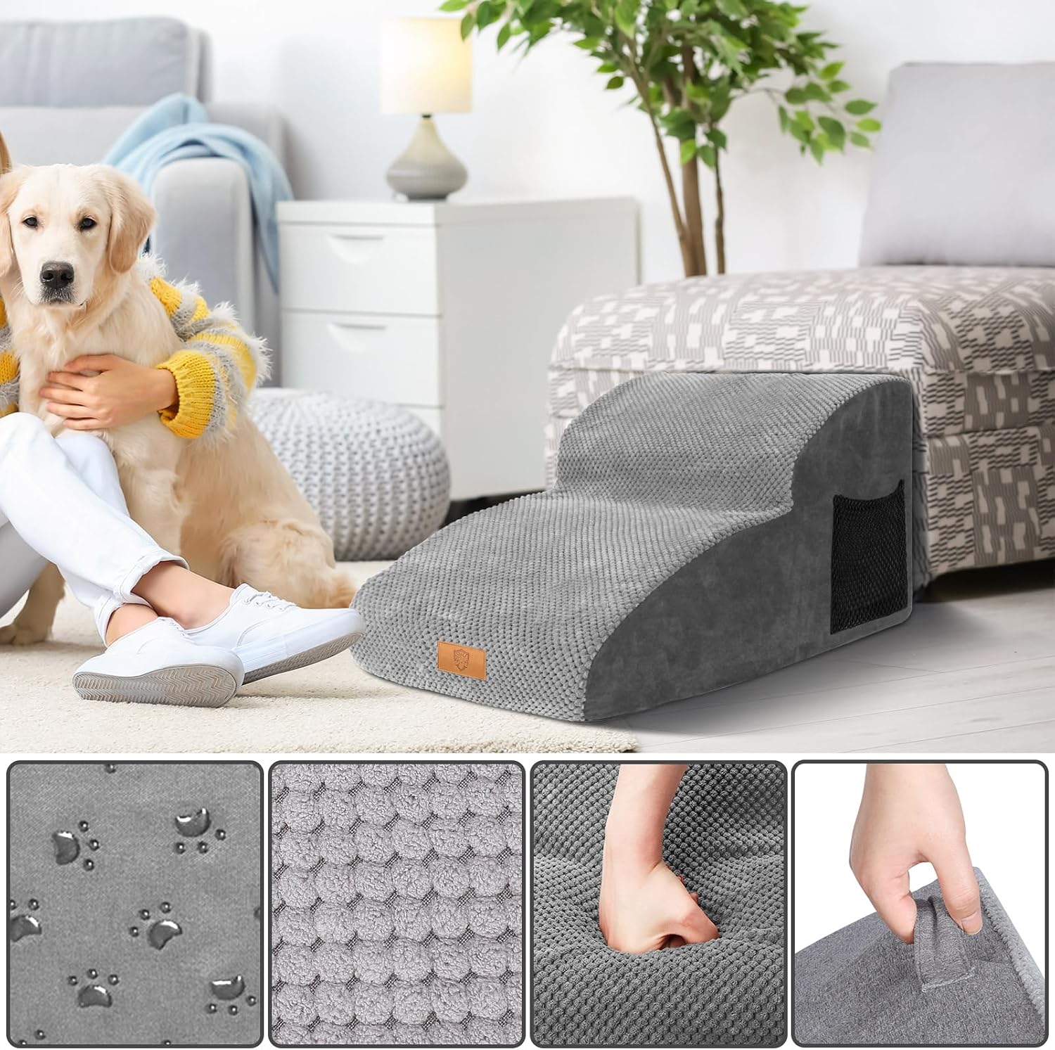 Thumbnail 3 de Masthome 2-Step Extended Waterproof Dog Stairs for Small Dogs – 55x40x30 cm