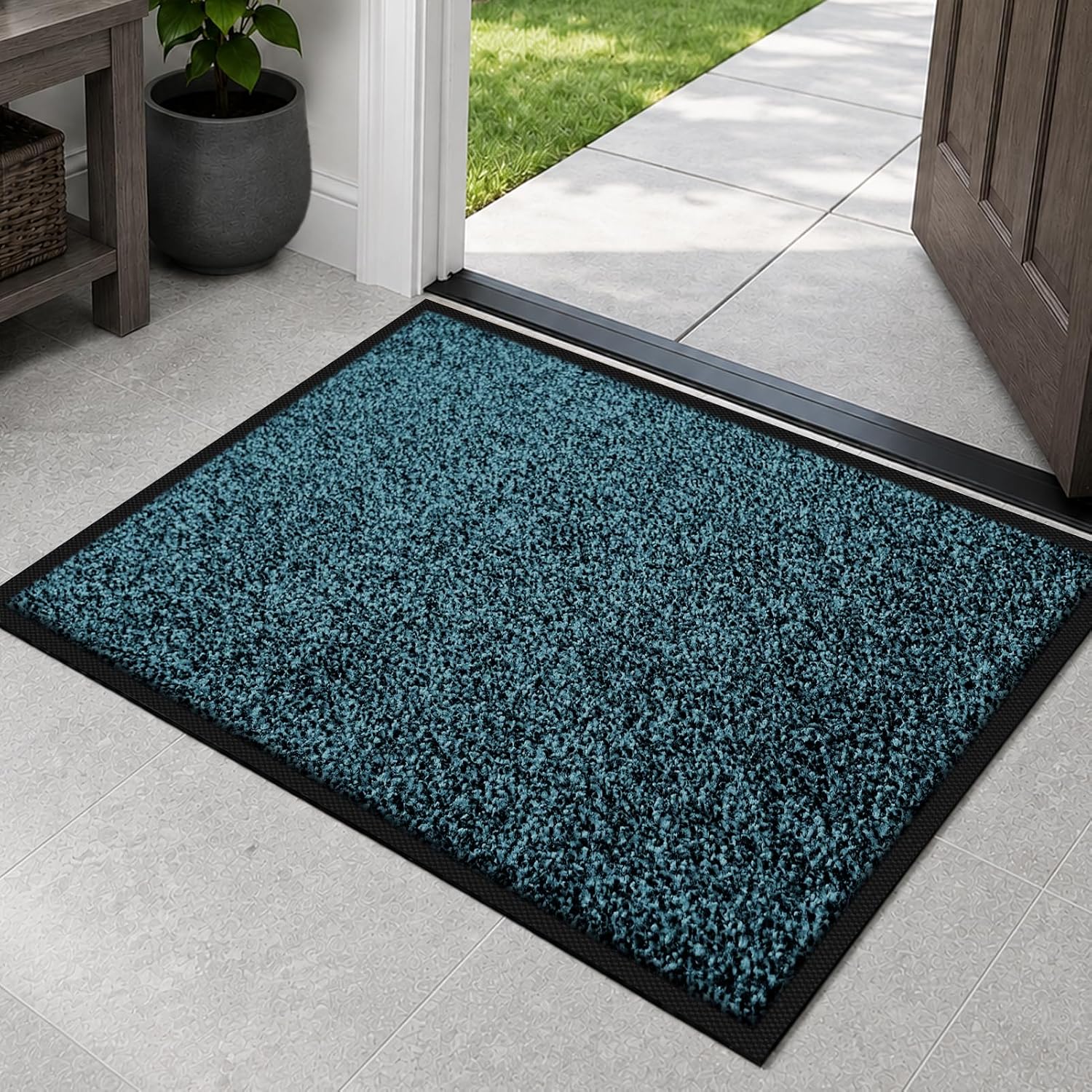 Detalle de Mibao MBPC001 Front Door Mat, 60" x 36", Blue, Low-Profile and Washable