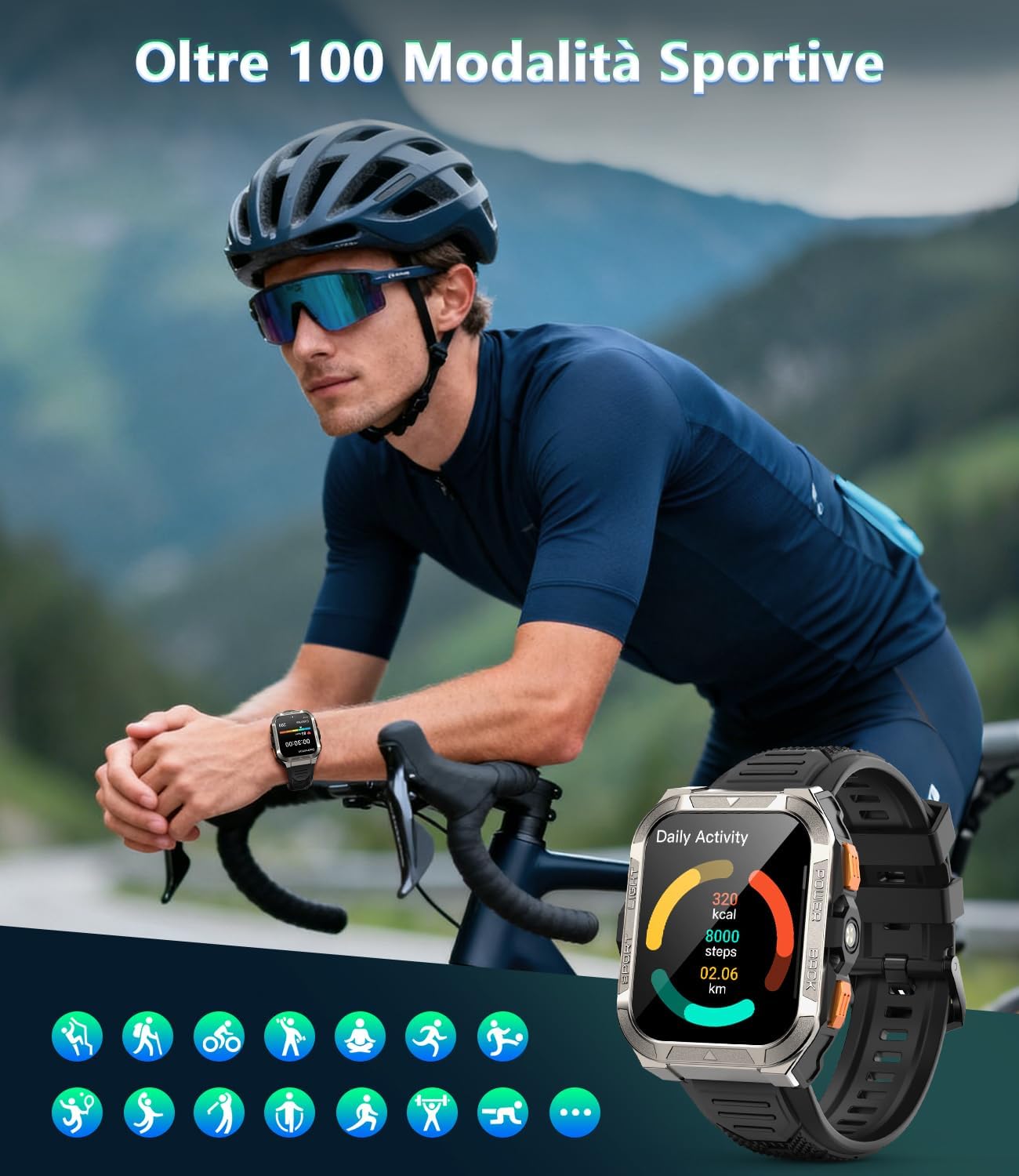 Thumbnail 3 de IOWODO Smartwatch Uomo 1,91": GPS, Bussola, Chiamate Bluetooth e 100 Modalità Sportive