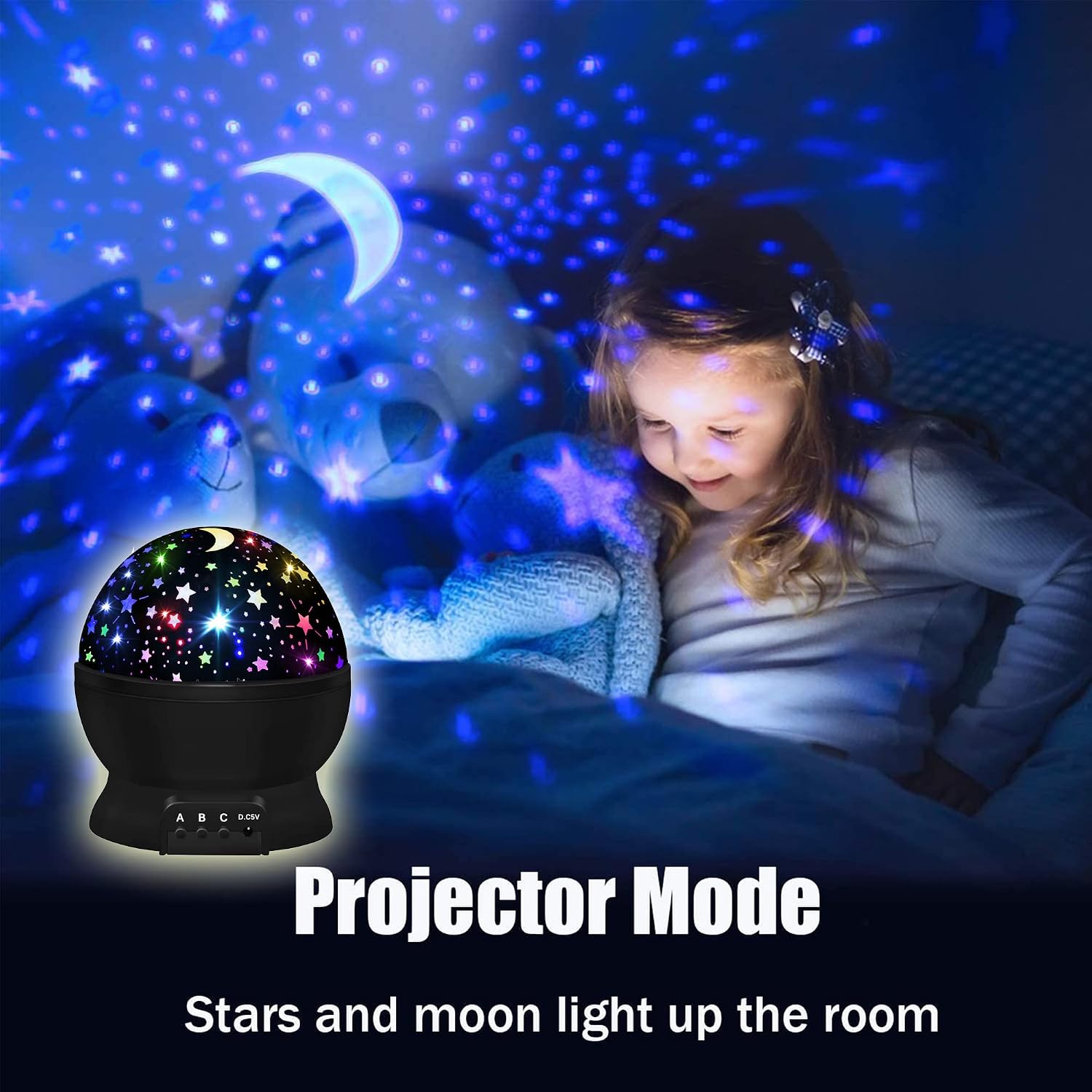 Detalle de JKGIFTS 012-1361 Kids Star Projector Night Light, 360° Rotation, 16 Colors