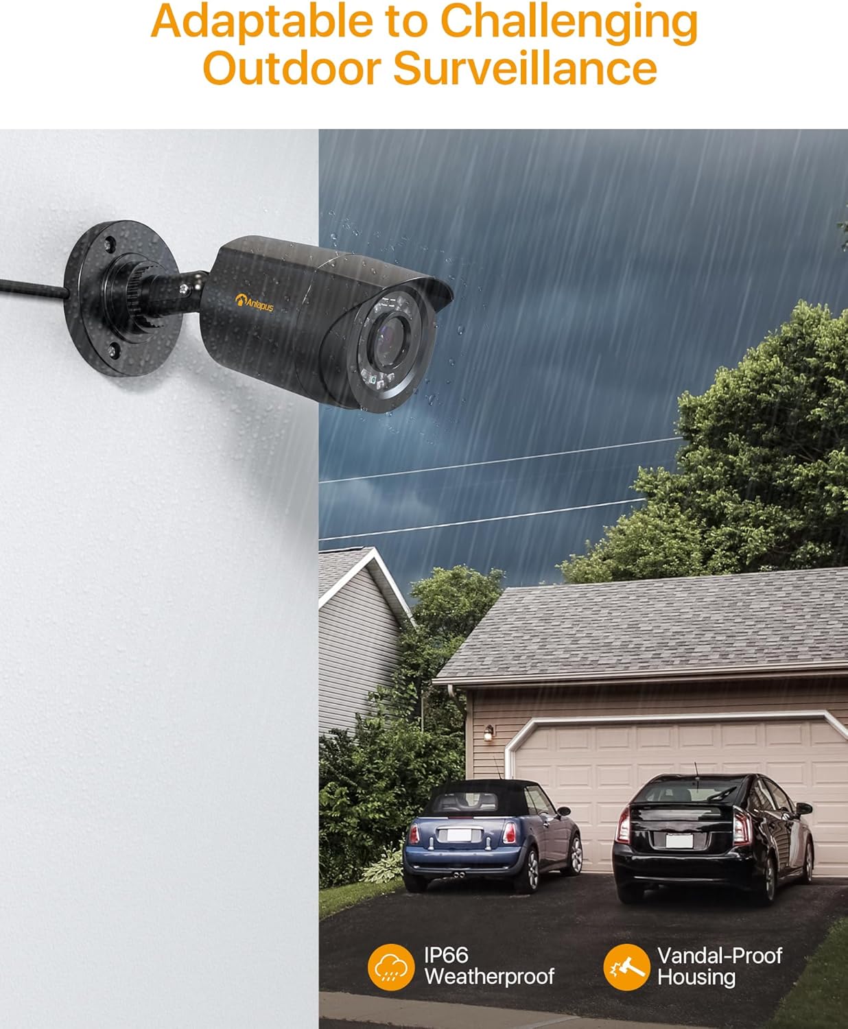 Thumbnail 6 de Kit videosorveglianza Anlapus 4x telecamere analogiche TVI 1080P con visione notturna da 20 m (nero) per DVR