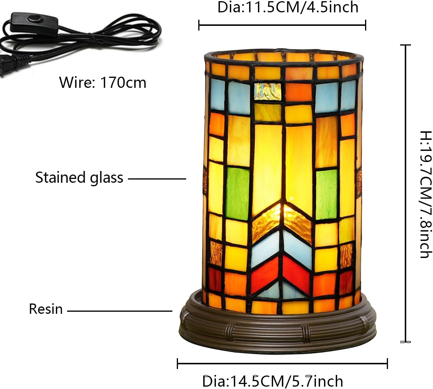 Thumbnail 2 de Blivuself Tiffany Style Stained Glass Cylinder Desk Lamp