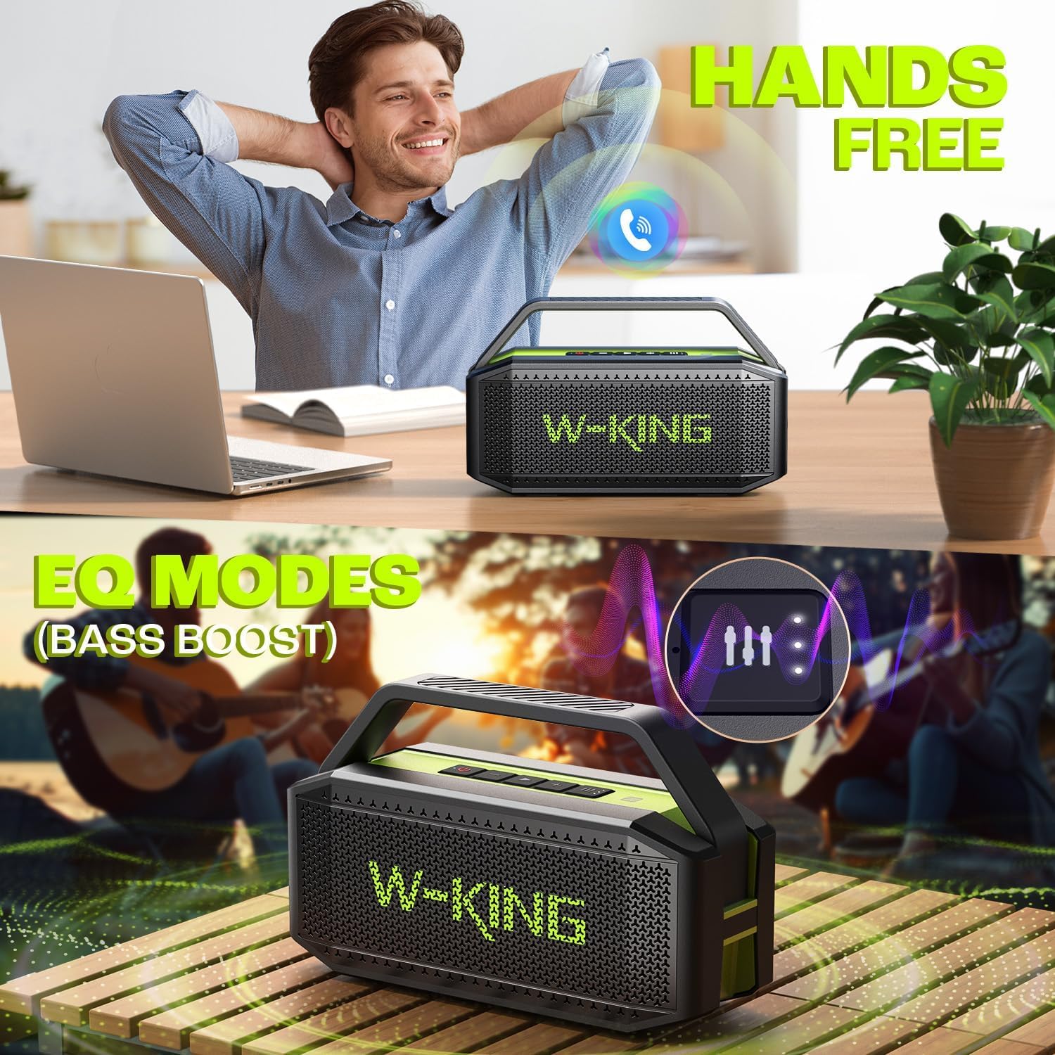 Detalle de W-KING D9-1 Musikbox Bluetooth Groß – 60W, IPX6, Outdoor-Partybox mit 120W Stereo-Paarung