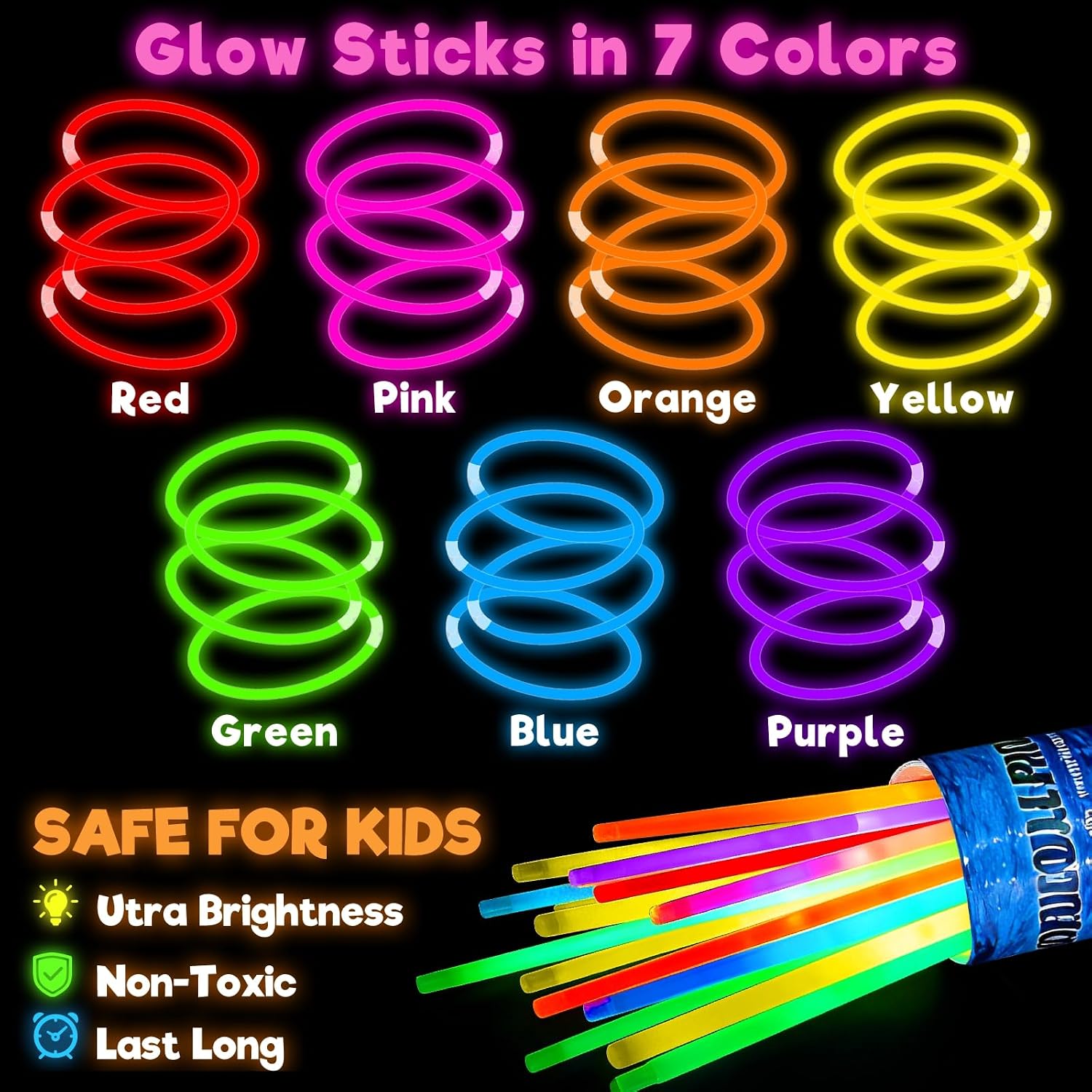 Detalle 2 de TURNMEON 500-Pack Glow Sticks, 8-Inch Bracelets and Necklaces with Connectors