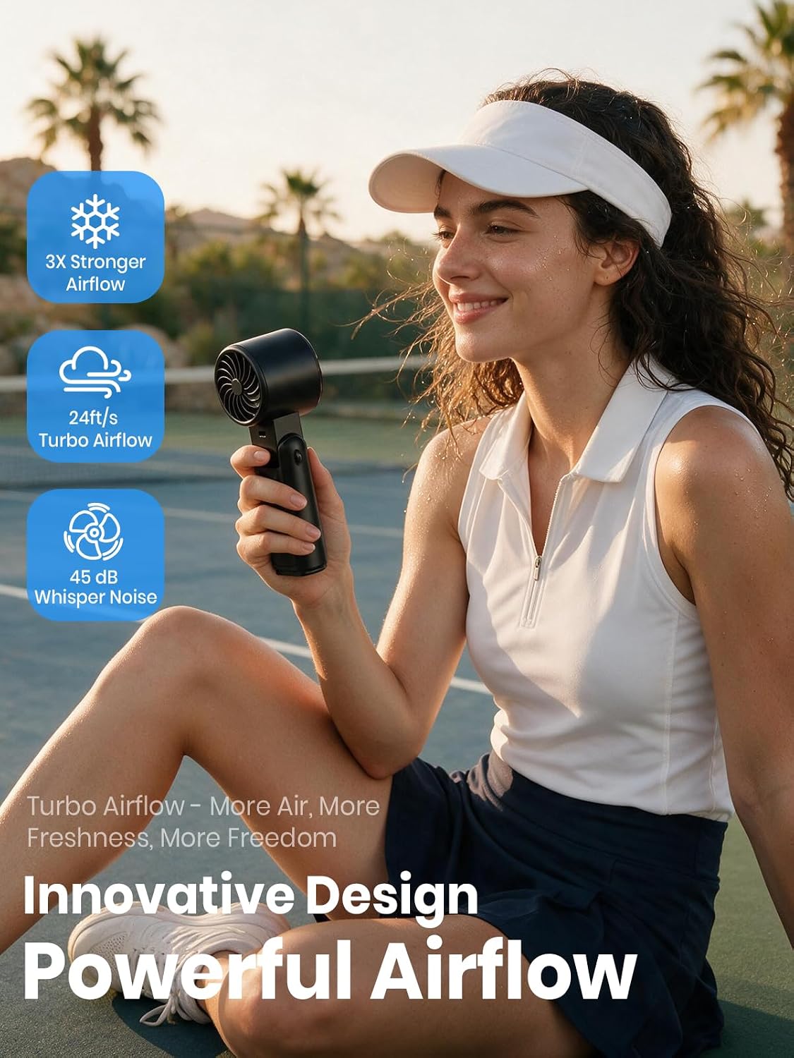 Detalle de Deyhoc Handheld Fan Rechargeable with LED Display and Clip: 3-in-1 Portable Cooling