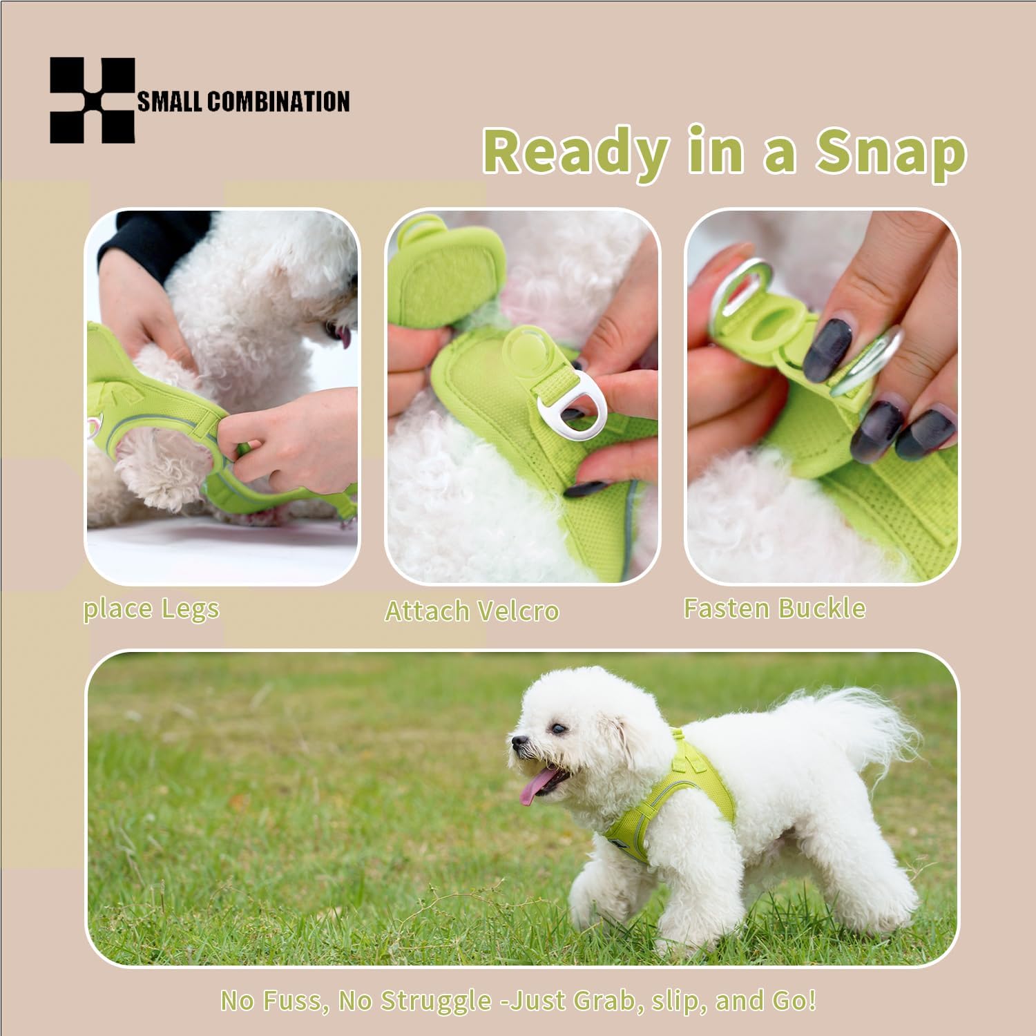 Thumbnail 5 de Small Combination dog harness & leash set (XXS) in Lemon Yellow – step-in adjustable reflective pet vest