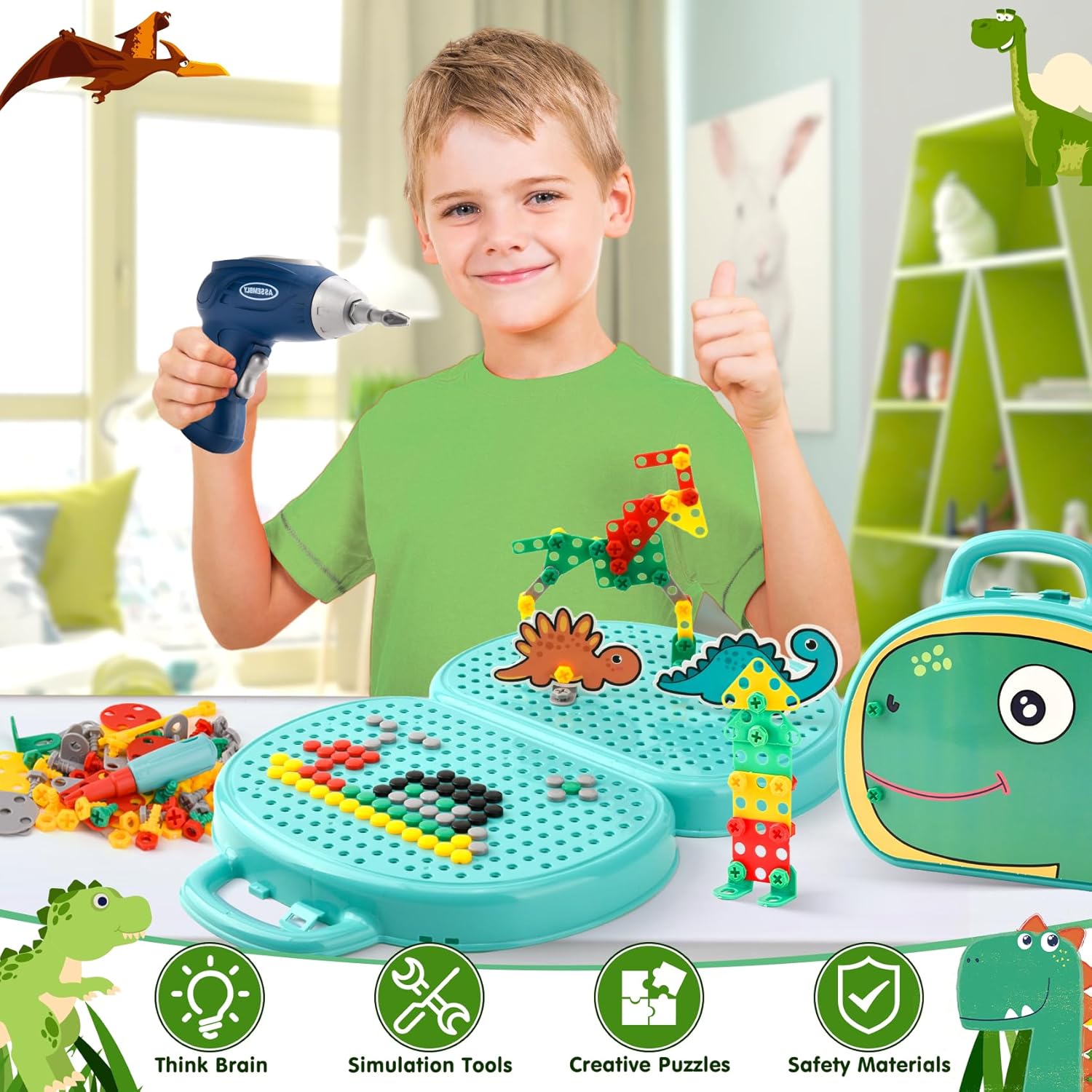Thumbnail 6 de DAOUZL Montessori Scatola Giocattolo con Trapano Elettrico: Set attrezzi Montessori con 206 pezzi
