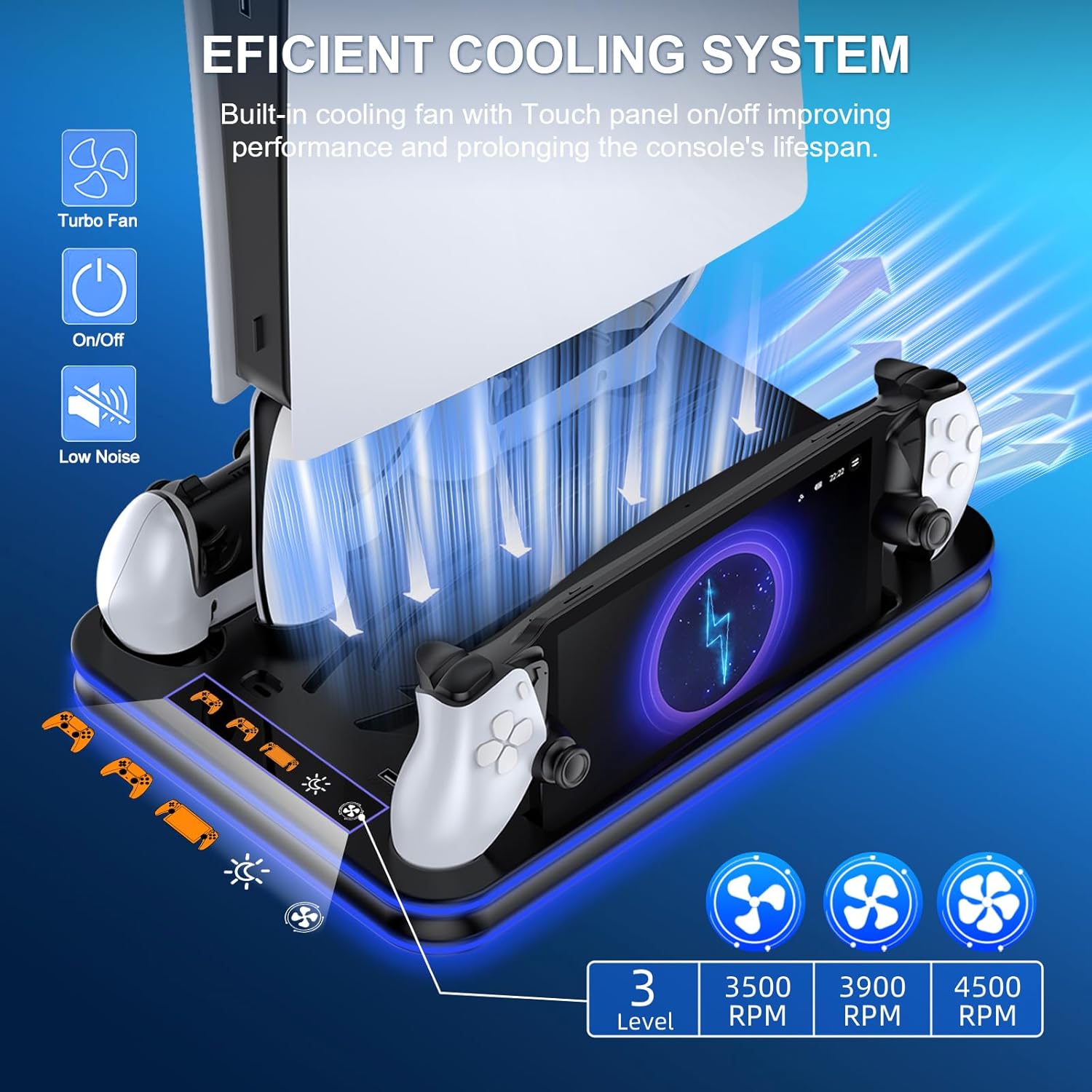 Detalle 2 de FYOUNG All in One Cooling Stand & Charger Station for PS5 / Portal & Controller