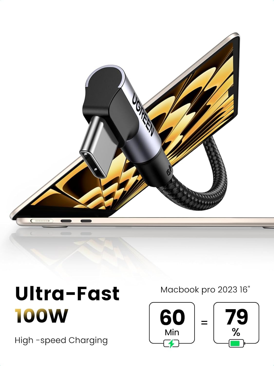 Detalle 2 de UGREEN USB C to USB C Cable 100W for MacBook Pro/air etc. ⚡
