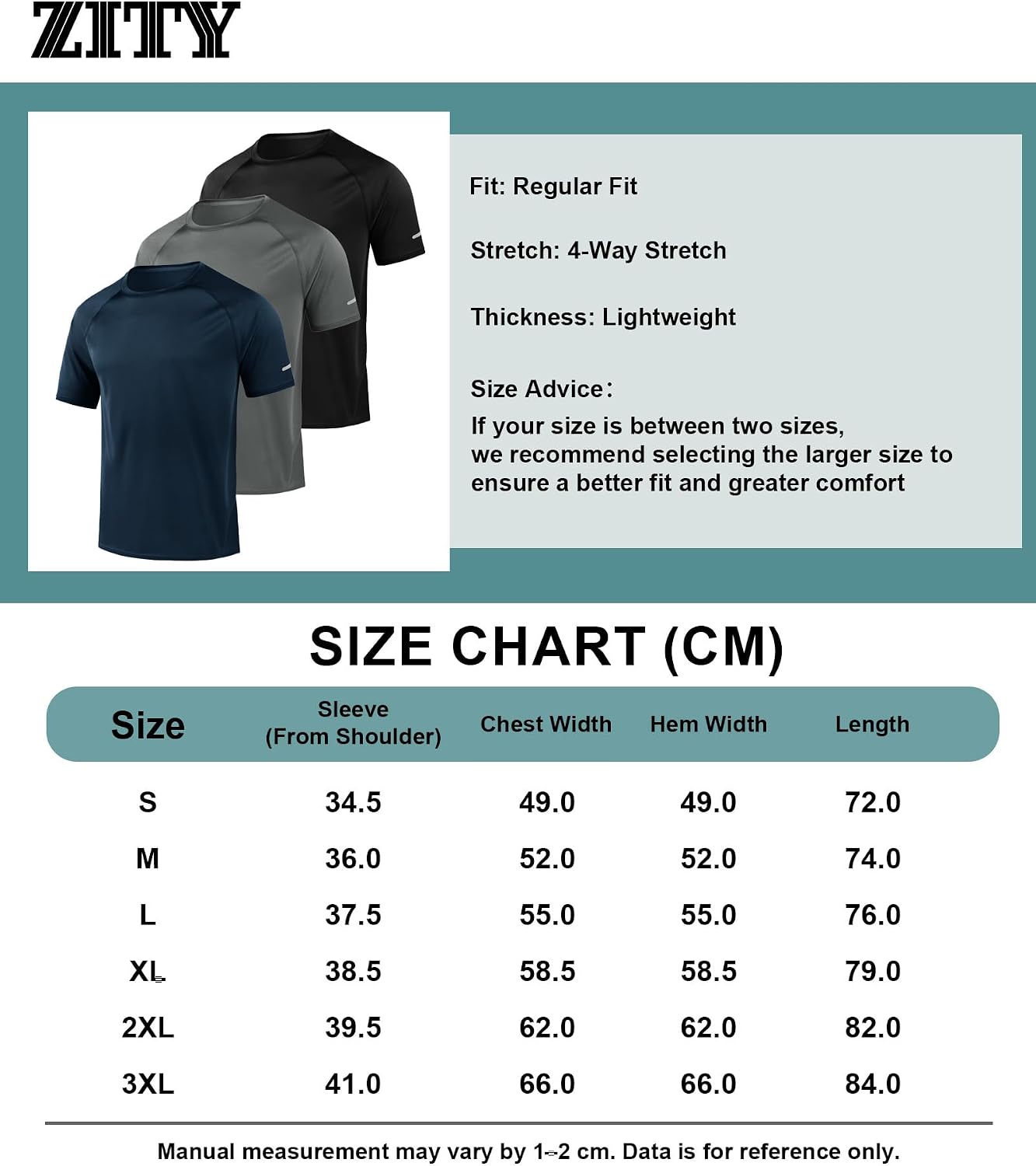 Detalle de ZITY 3 Pezzi T-Shirt Uomo Sportive – Set da allenamento in poliestere traspirante