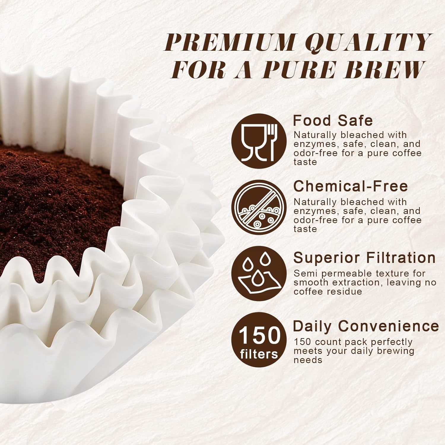 Thumbnail 3 de White Coffee Filter Papers for 8–12 Cup drip coffee makers, 150 paper basket filters