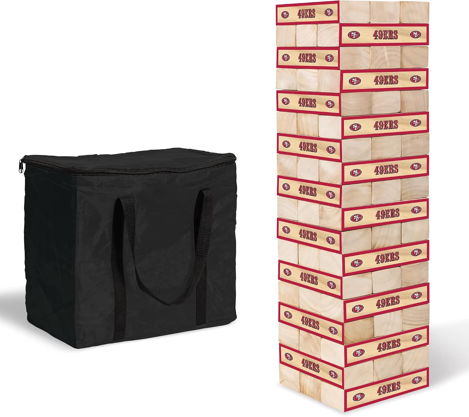 Detalle de Wild Sports NFL Giant Stacking Wooden Blocks (Tumbling Tower) – Licensed Team Logo Football Game