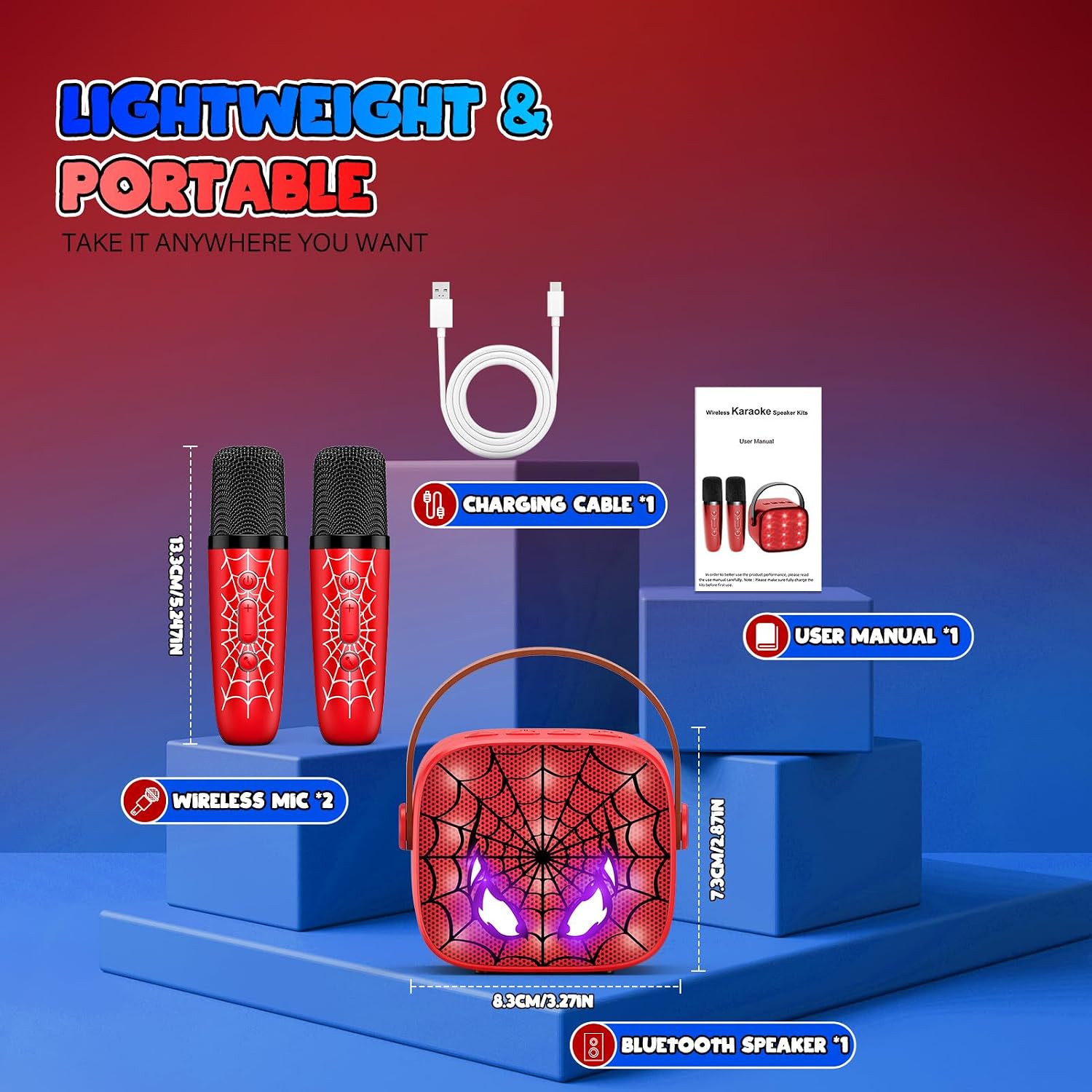 Detalle de Braxel Karaoke Machine with 2 Wireless Microphones (Bluetooth 5.3) for Kids aged 3–12
