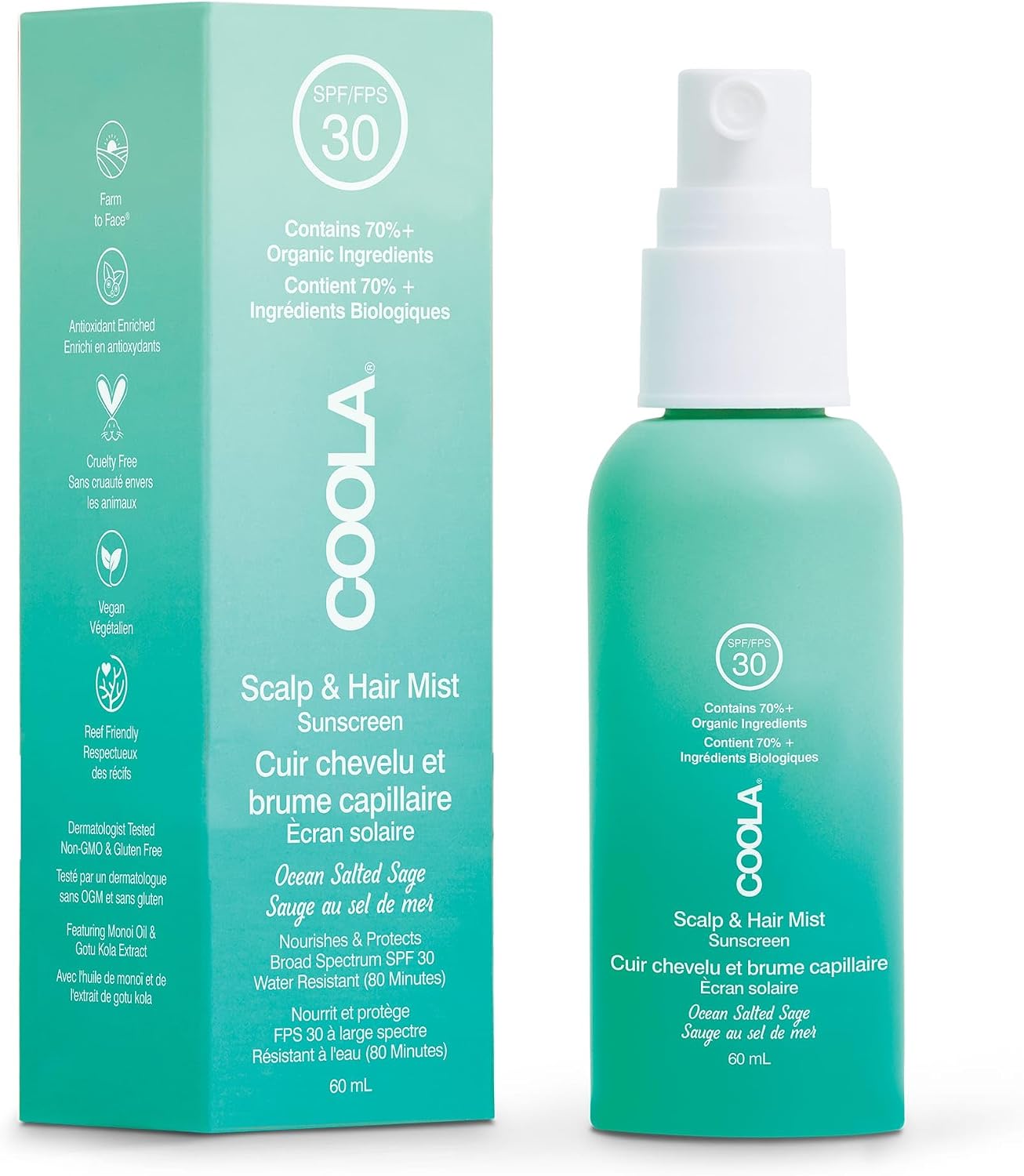 Thumbnail 1 de COOLA Scalp & Hair Mist Sunscreen SPF 30 (60 ml) – Brume solaire pour le cuir chevelu et les cheveux