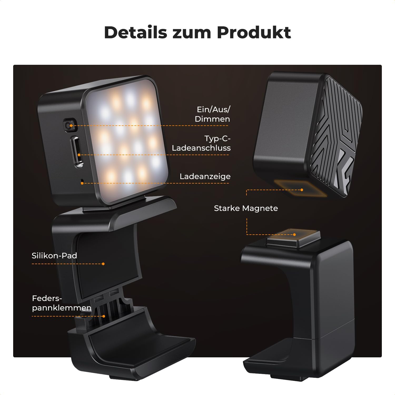 Thumbnail 6 de K&F CONCEPT Magnetisches Mini Video Licht für DJI Osmo Pocket 3 – mit 3 Farbtemperaturen und 2 Helligkeitsstufen