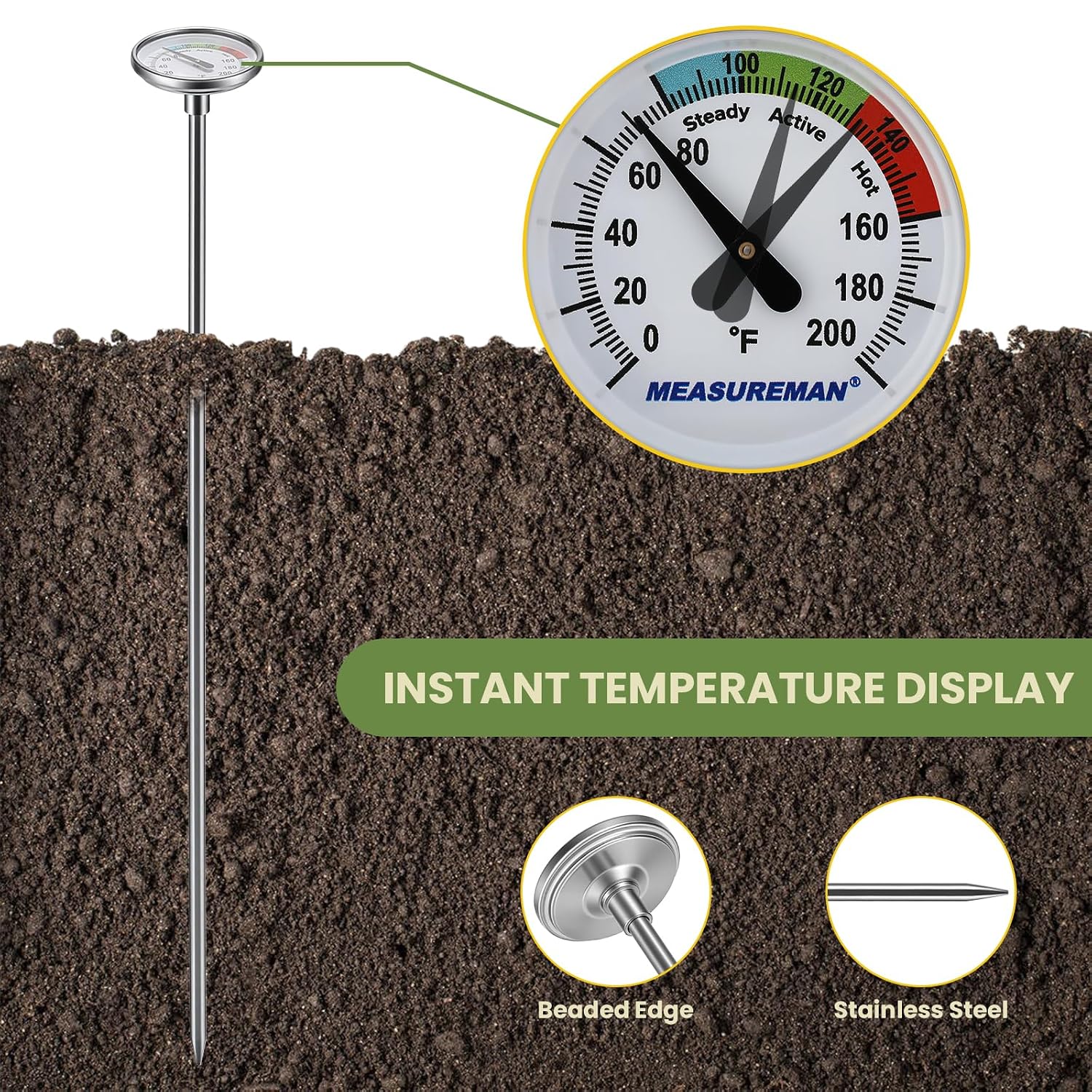 Detalle 2 de MEASUREMAN MC072 Compost Thermometer, 16-Inch Probe, 1.75-Inch Dial, 0–200°F