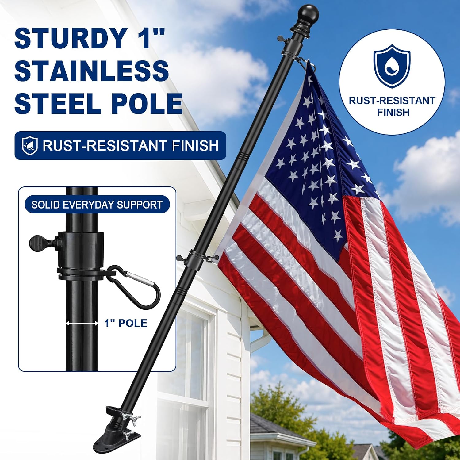 Detalle de Barcetine 01 6 ft Flagpole, Stainless Steel with 360° Rotating Rings