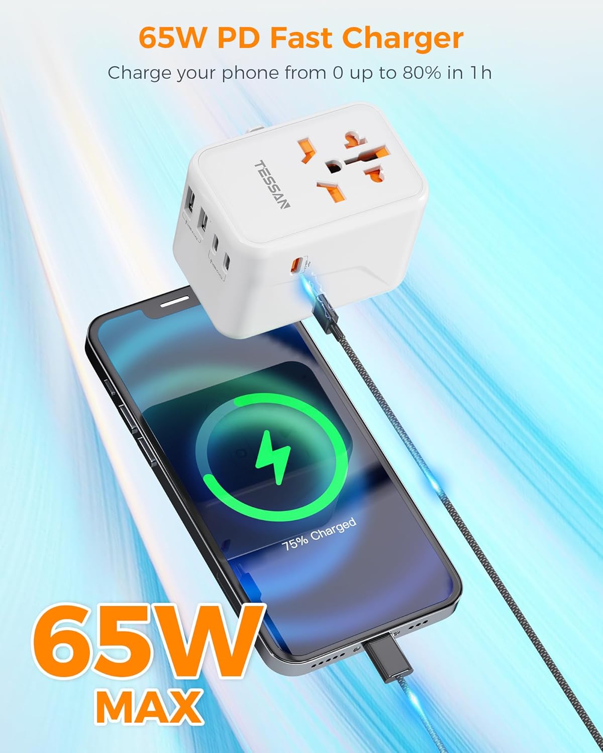 Thumbnail 2 de TESSAN Universal Travel Adapter 65W with PD Fast Charging