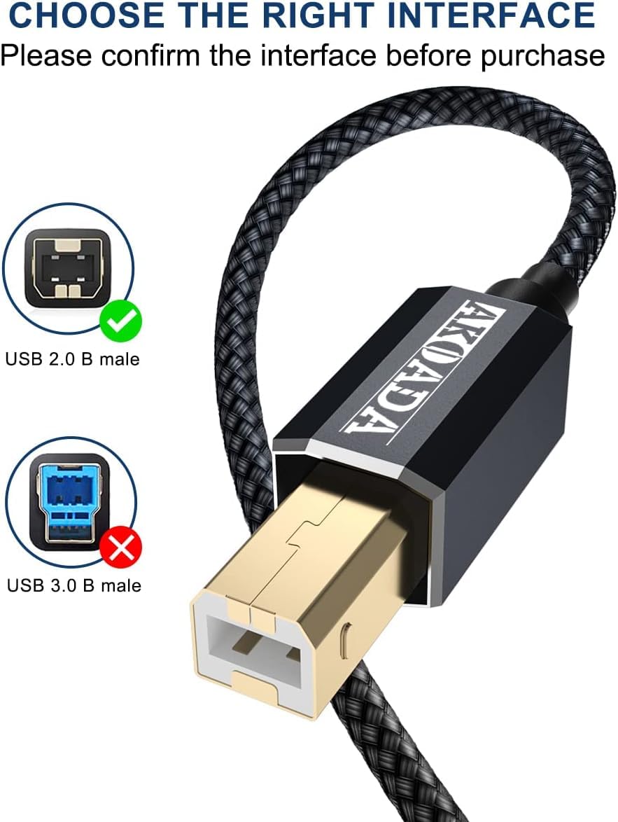 Detalle 2 de AkoaDa USB-Druckerkabel 4,5 m (USB-A auf USB-B), USB 2.0 – Universal für Drucker/Scanner & weitere Geräte