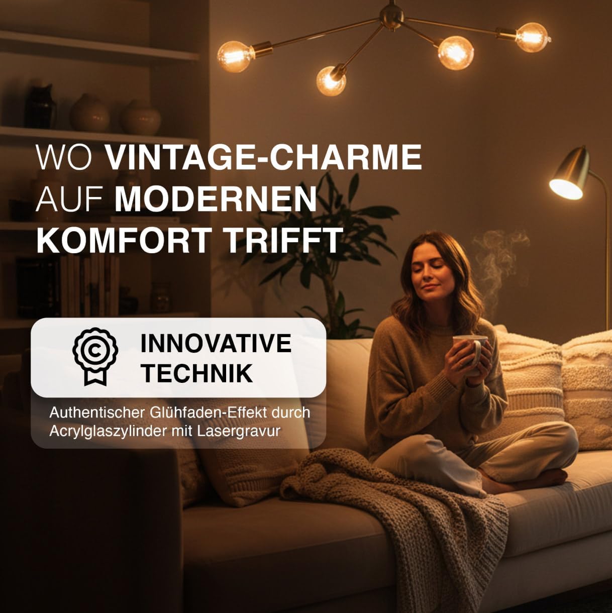 Thumbnail 5 de greenandco E27 LED Vintage Glühbirne A60 „Edison“ – extra warmweiß 1.800 K, flimmerfrei, nicht dimmbar (gold, 2 W)