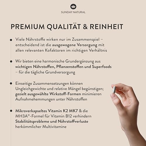 Detalle 2 de SUNDAY NATURAL Multivitamin Komplex All in One – vegane Kapseln mit über 30 Nährstoffen