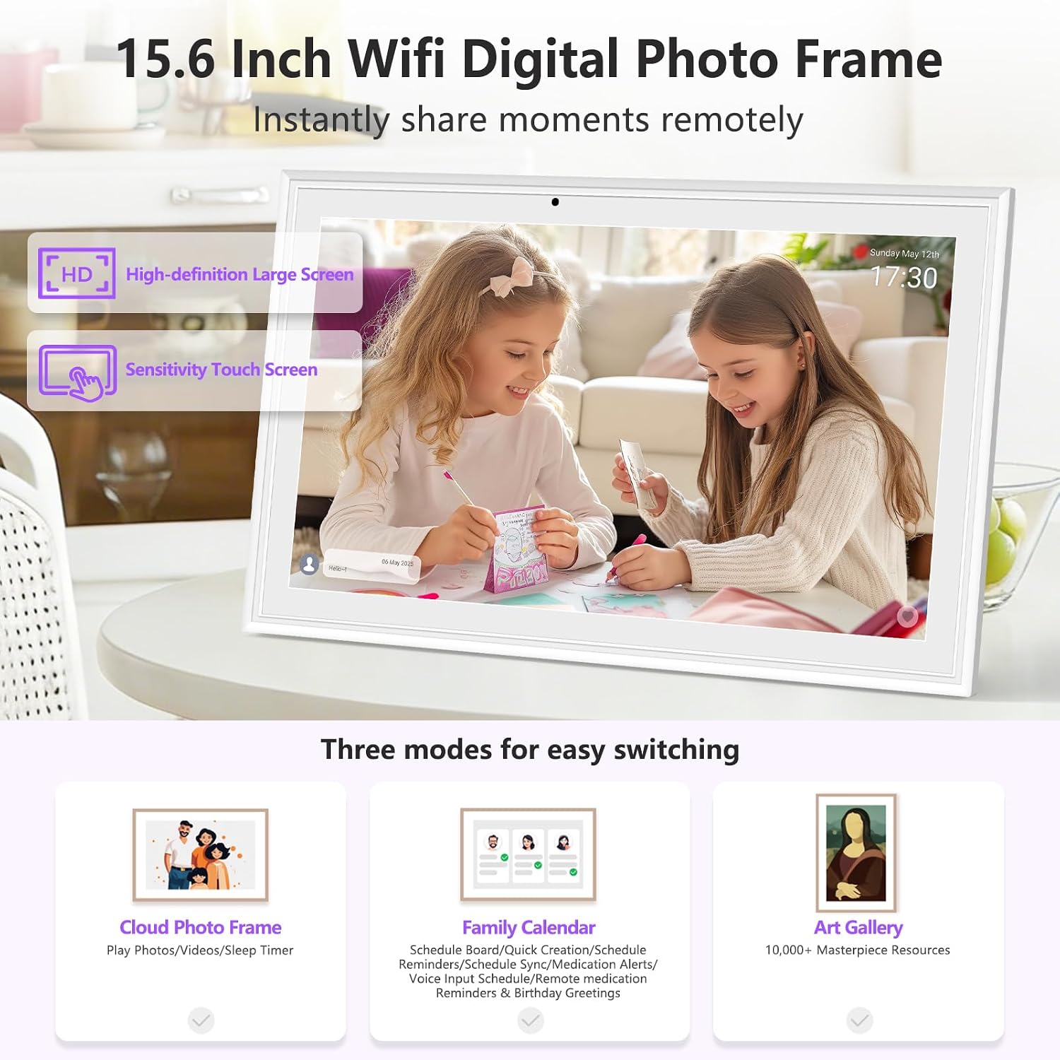Thumbnail 1 de Hesmor Magnetic Digital Calendar 15.6" with Touch Screen: Fridge, Wall or Desk Mount, Photo Frame and Art Gallery