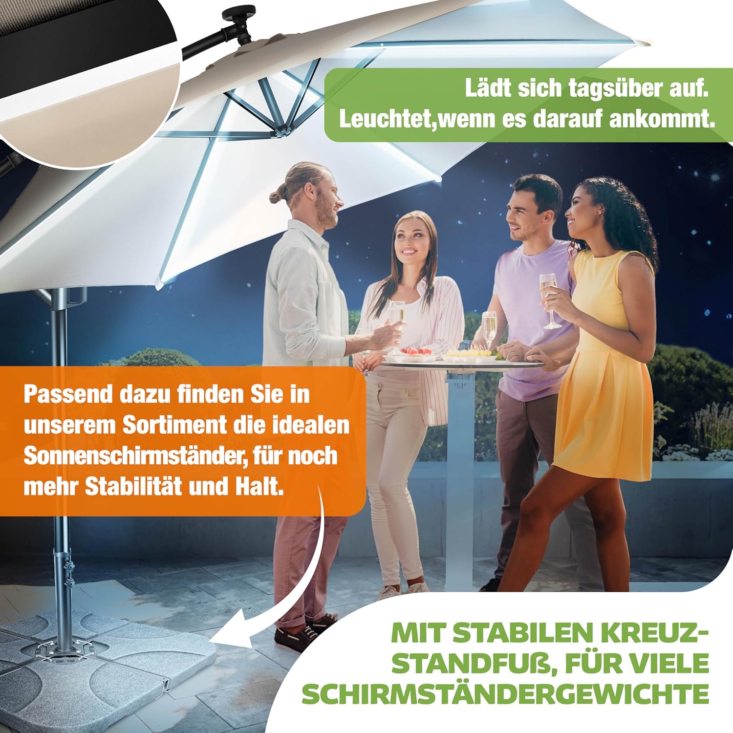 Thumbnail 5 de KESSER® Alu Ampelschirm LED Solar mit 360° Funktion, Abdeckung, Fernbedienung & Kurbelsystem