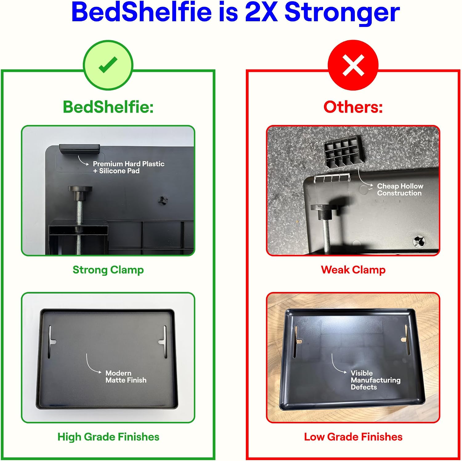 Thumbnail 2 de BedShelfie Bedside Shelf for Dorm Bedside Storage – Clip-On Floating Nightstand