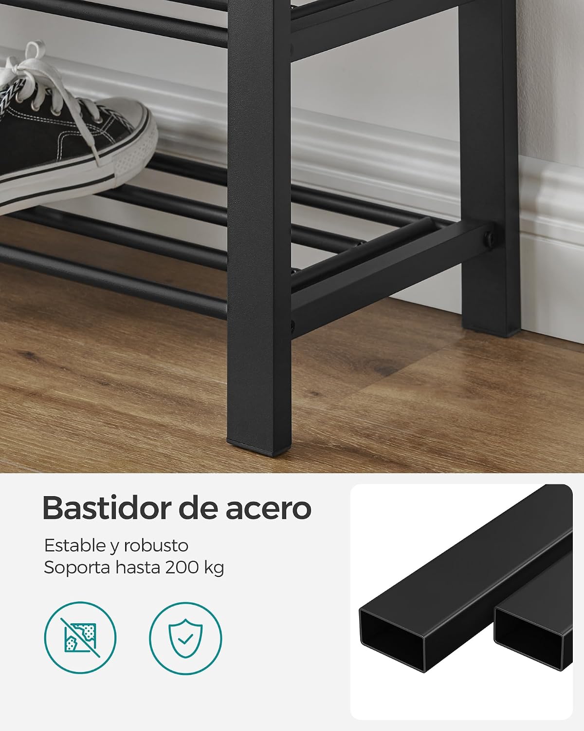 Detalle 2 de SONGMICS LBS057B01 Banco zapatero 3 niveles 31x81x49 cm