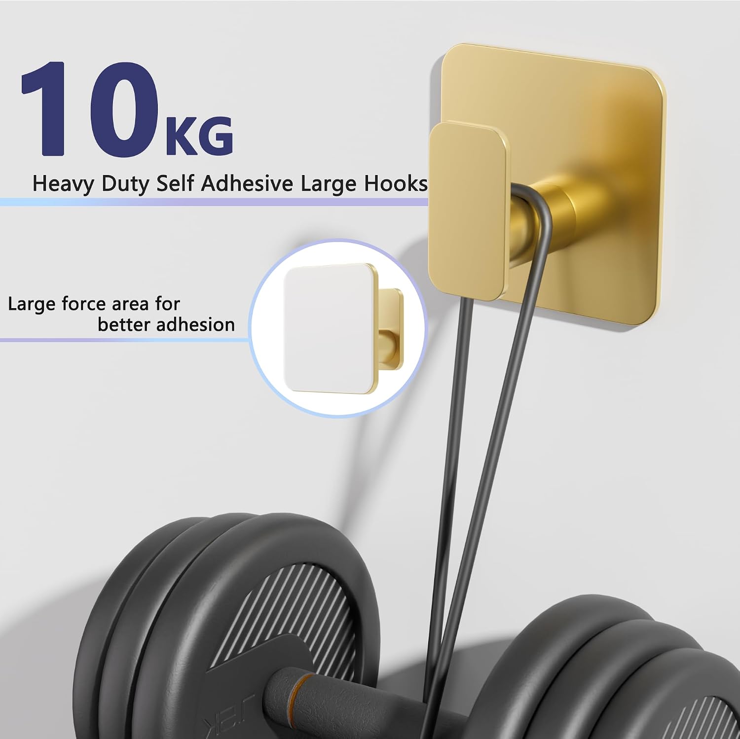 Detalle de Aikzik 4 Pack Self Adhesive Hooks – Over 10kg Load, Gold Finish, Stainless Steel, No-Drill Hanging