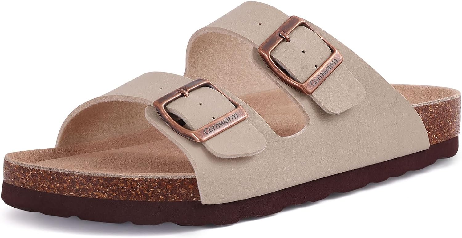 Detalle de Comwarm Damen Kork Fußbett Pantoletten Sandalen – Bequemer Sommerkomfort mit verstellbarer Schnalle