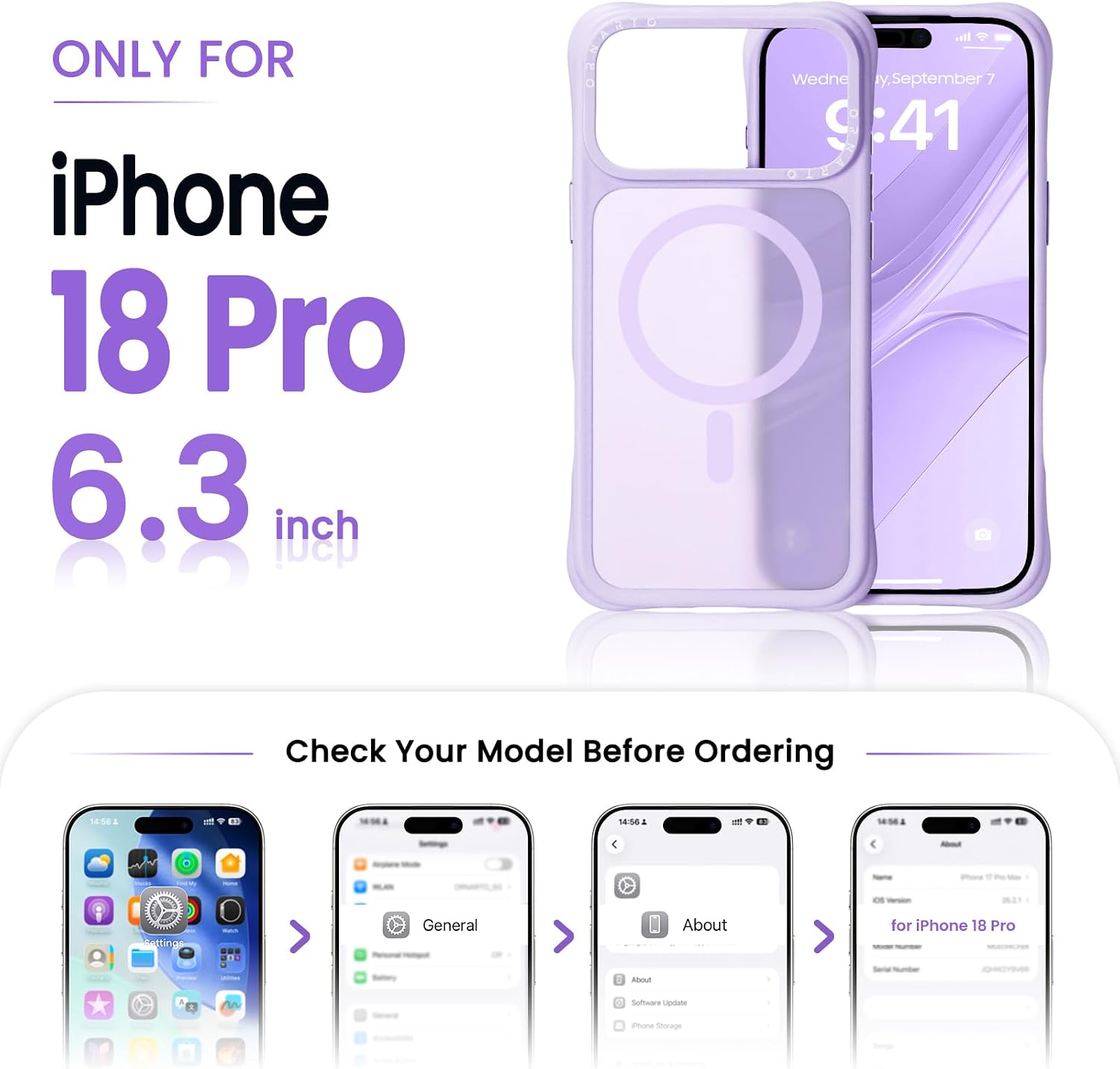Detalle de ORNARTO iPhone 18 Pro Case for MagSafe, Pastel Lilac Translucent Matte