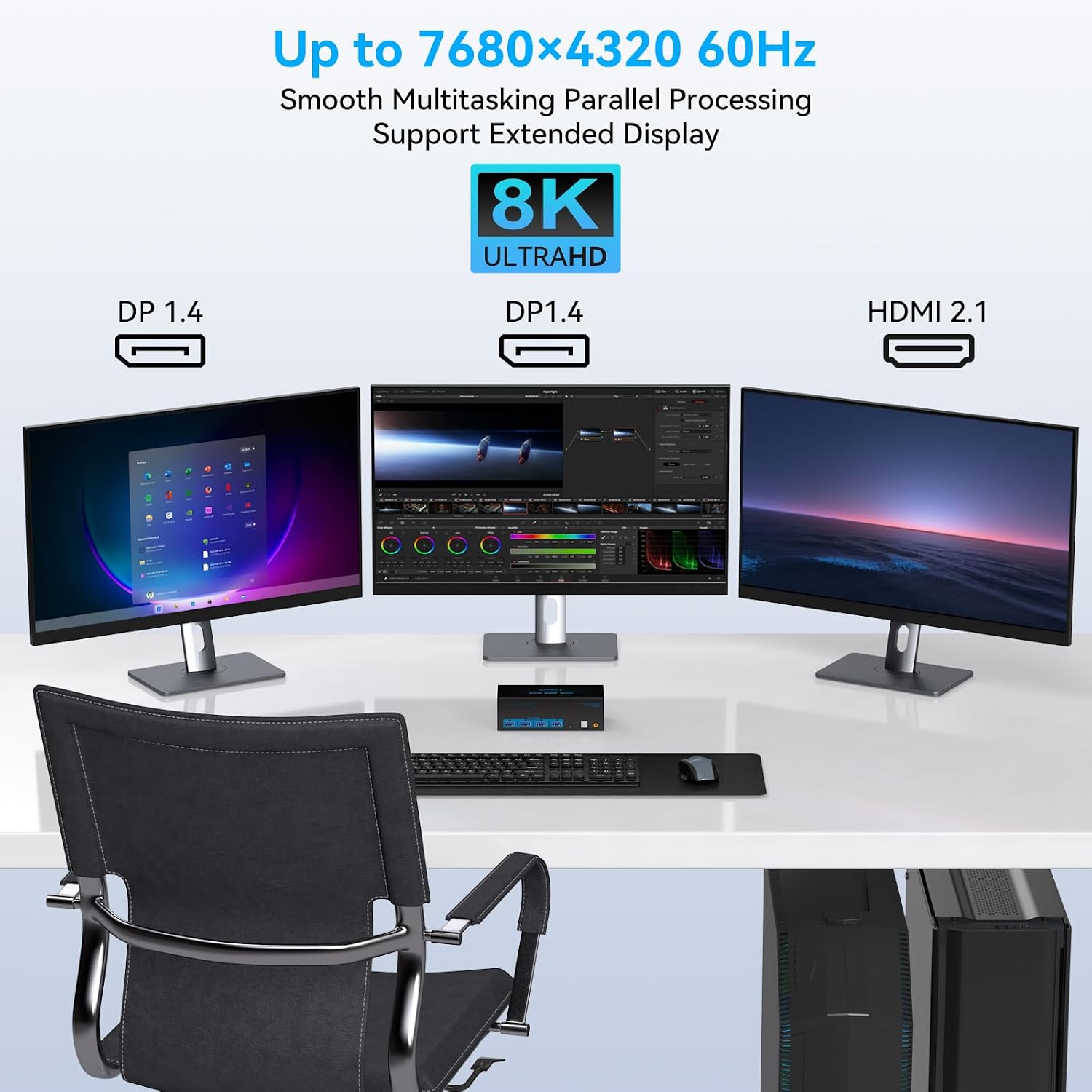 Detalle de Triple-Monitor KVM Switch, 8K at 60Hz