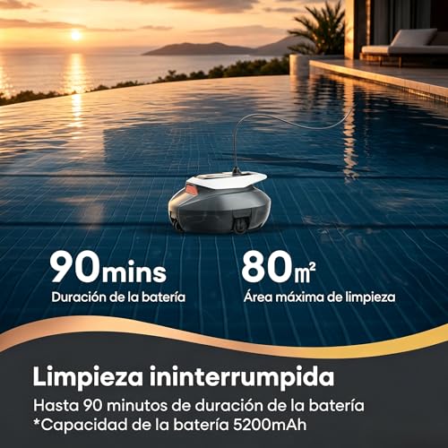 Detalle de Pooleco Robot Aspirador Piscina sin Cable con Flotador y 3 Motores – limpieza de fondo eficiente