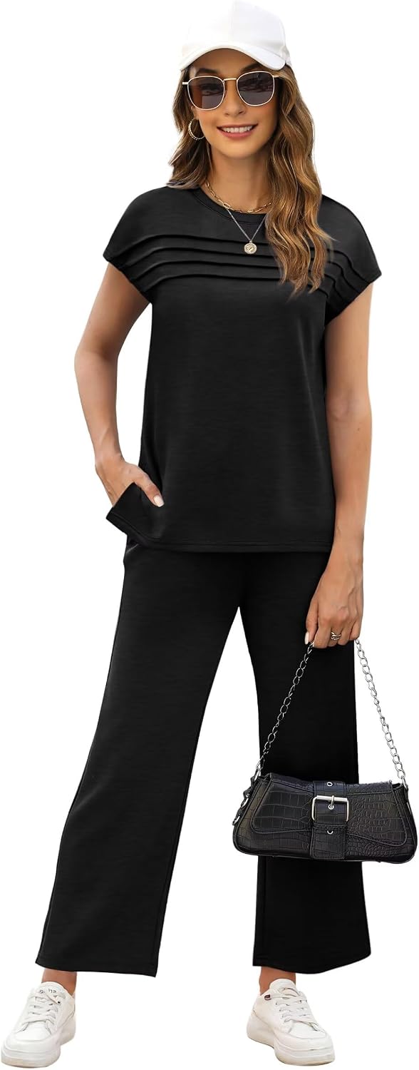 Thumbnail 1 de WIHOLL Women's 2-Piece Travel Set with Cap-Sleeve Top and Cropped Wide-Leg Pants