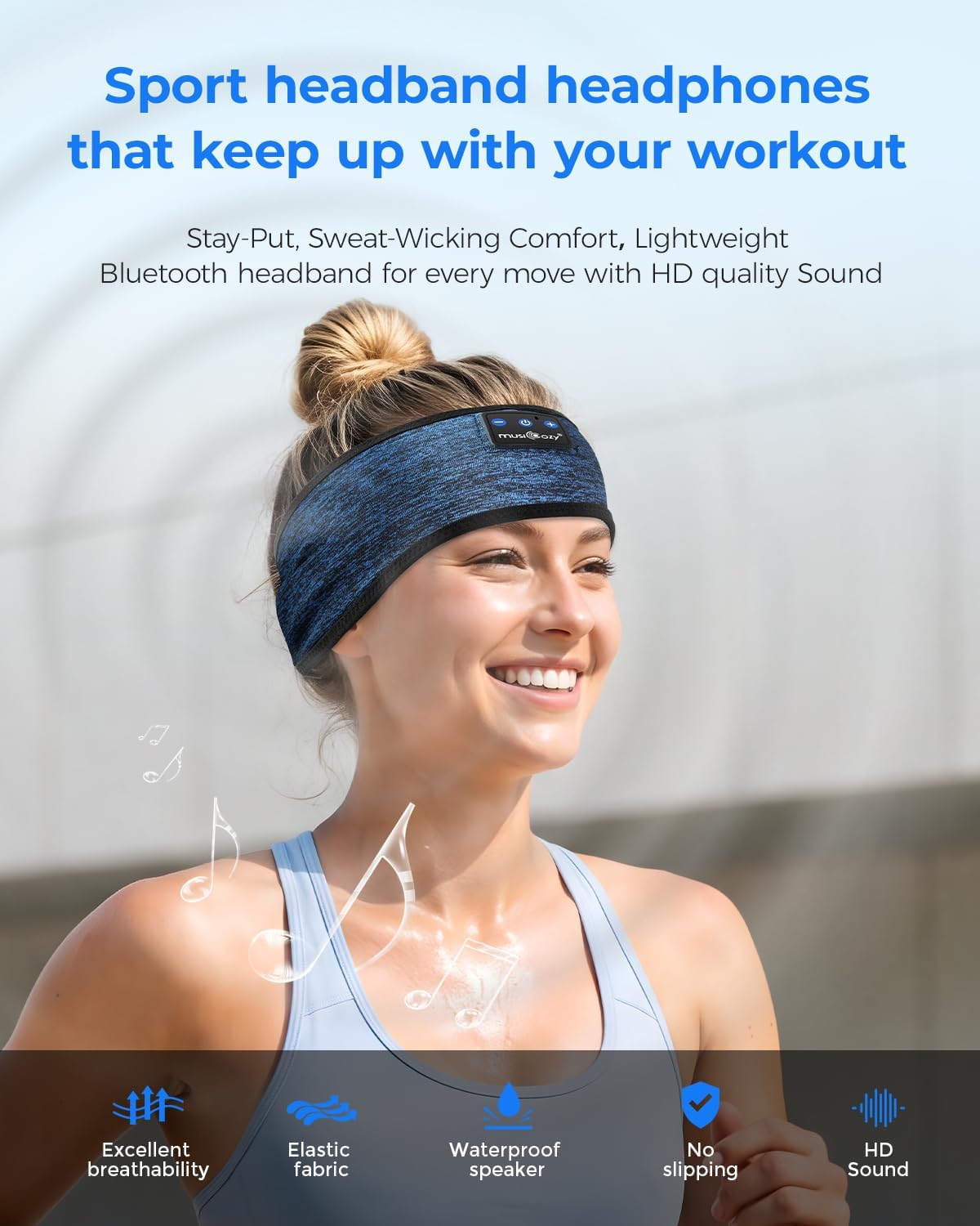 Detalle de MUSICOZY Sleep Headphones Bluetooth Headband for Side Sleepers — Ultra-Soft, Pressure-Free Comfort