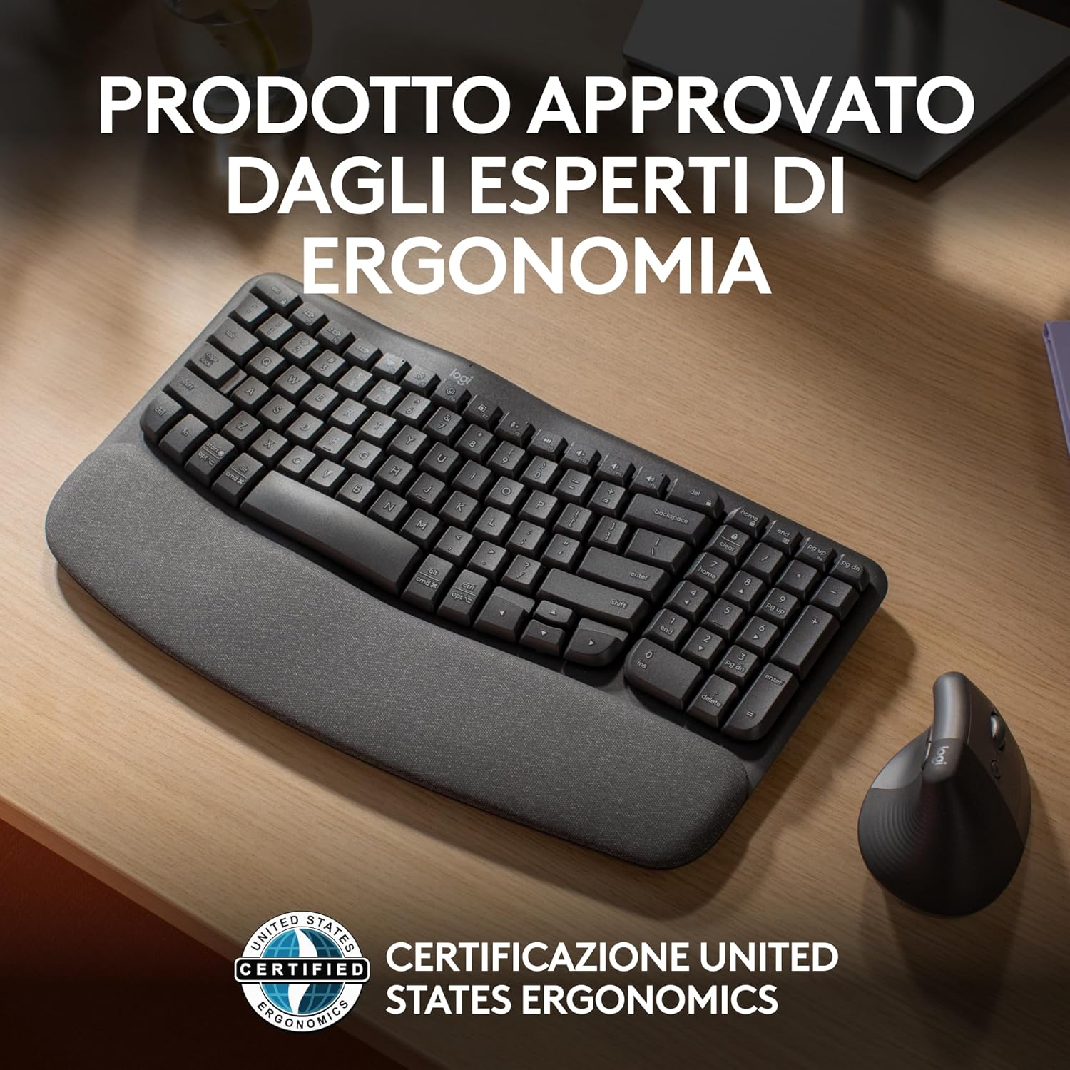 Thumbnail 5 de Logitech Wave Keys: tastiera wireless ergonomica con supporto polsi imbottito e Easy-Switch