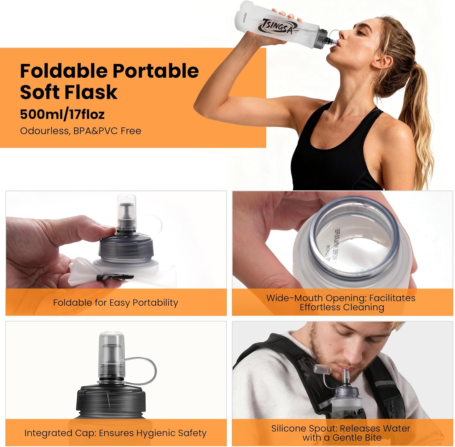 Thumbnail 4 de TSINGSA Hydration Backpack running vest with 500ml soft flask and adjustable dual straps