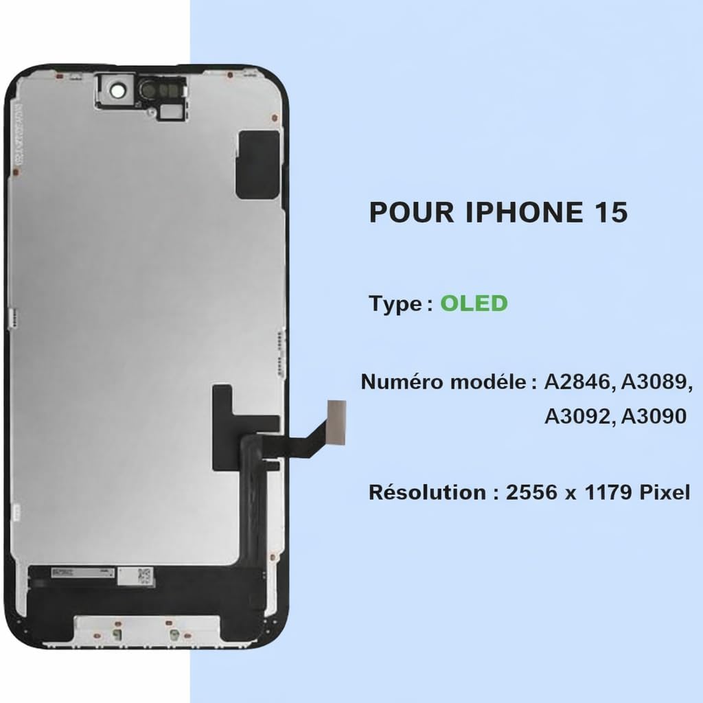 Thumbnail 6 de ZOETEC Écran OLED souple pour iPhone 15 6,1" – Remplacement complet avec outils et verre trempé