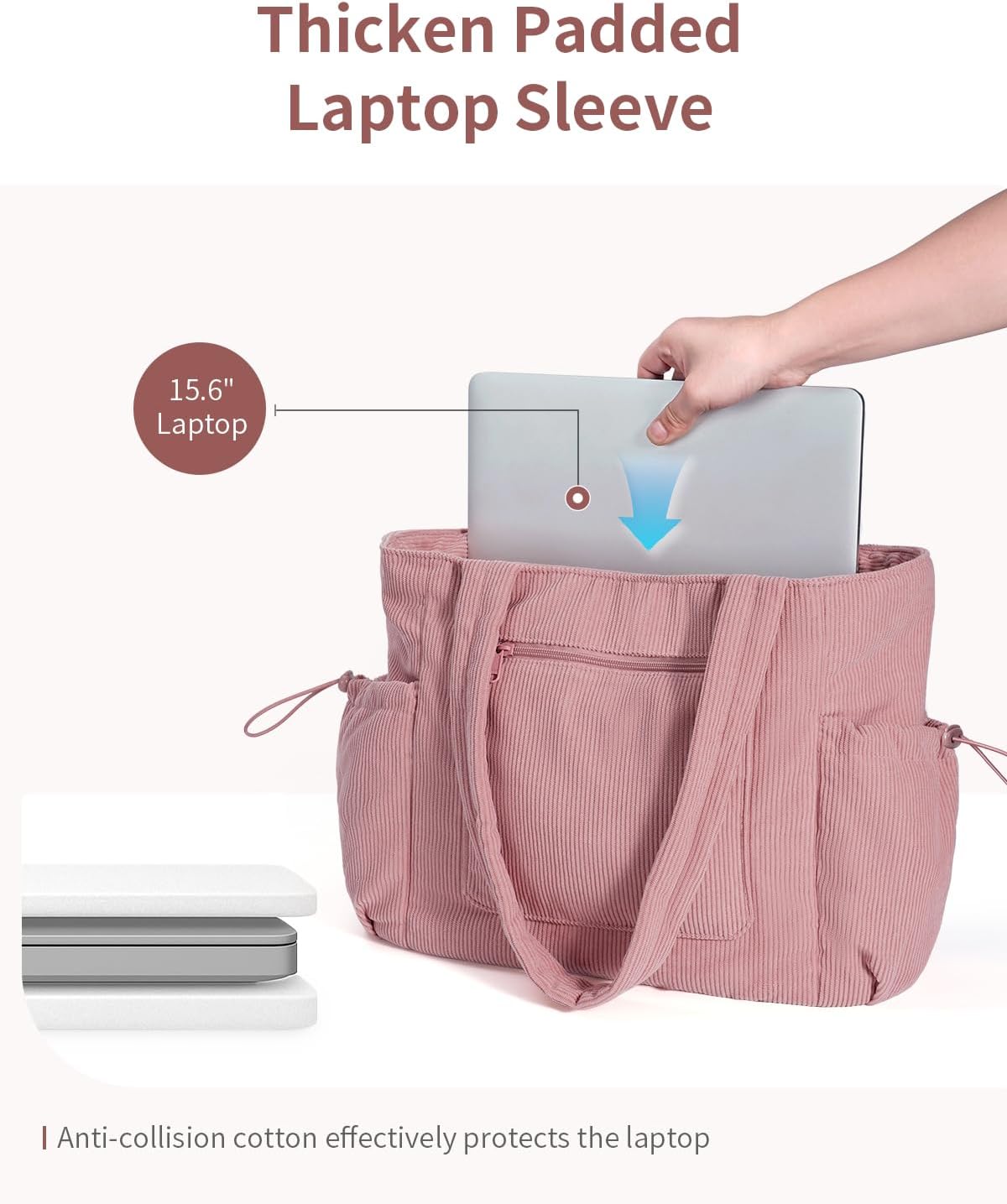 Detalle de ECOHUB Large Corduroy Tote Bag – Recycled Materials, 15.6" Laptop Compartment